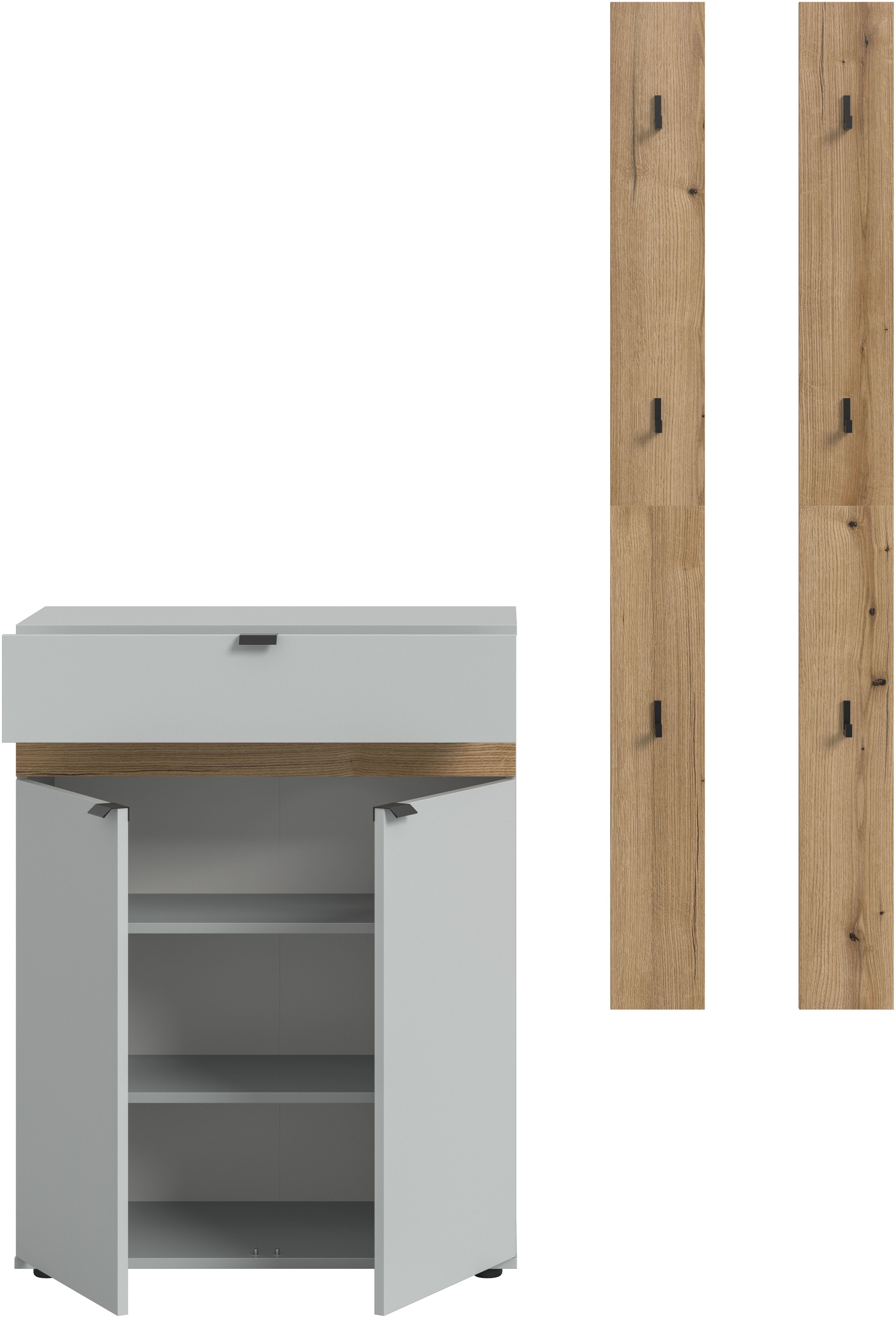 INOSIGN Garderoben-Set »Oran« Set, 3 Stk. tlg. Oran, Evoke Oak, Grau, Garderobenset, Schrank, 2 Paneele mit Haken