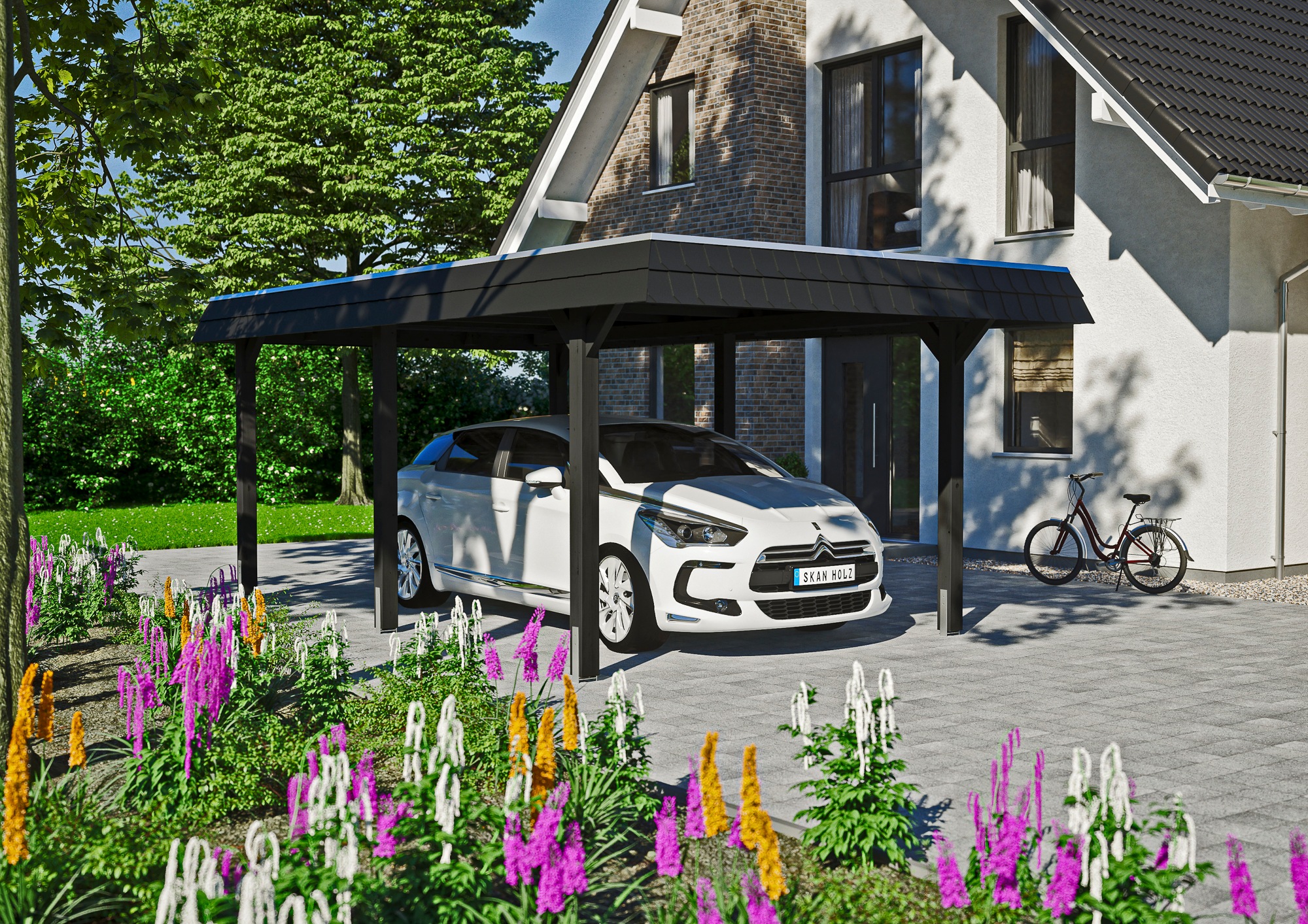 Skanholz Einzelcarport »Wendland«, 291 cm, Anthrazit, schwarze Blende