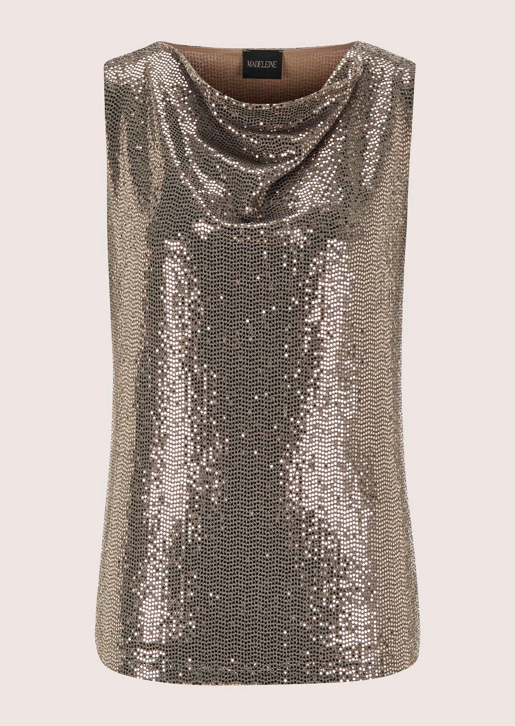 MADELEINE "Shirt Kurzarm-Oberteil mit Wasserfall-Ausschnitt" Glitzerprint