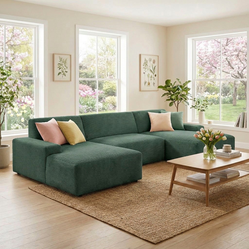 TRENDMANUFAKTUR Wohnlandschaft "Wien, wahlweise mit Sitzvorschub und Bettkasten, Breite 329 cm" U-Form, in trendigem Cordstoff