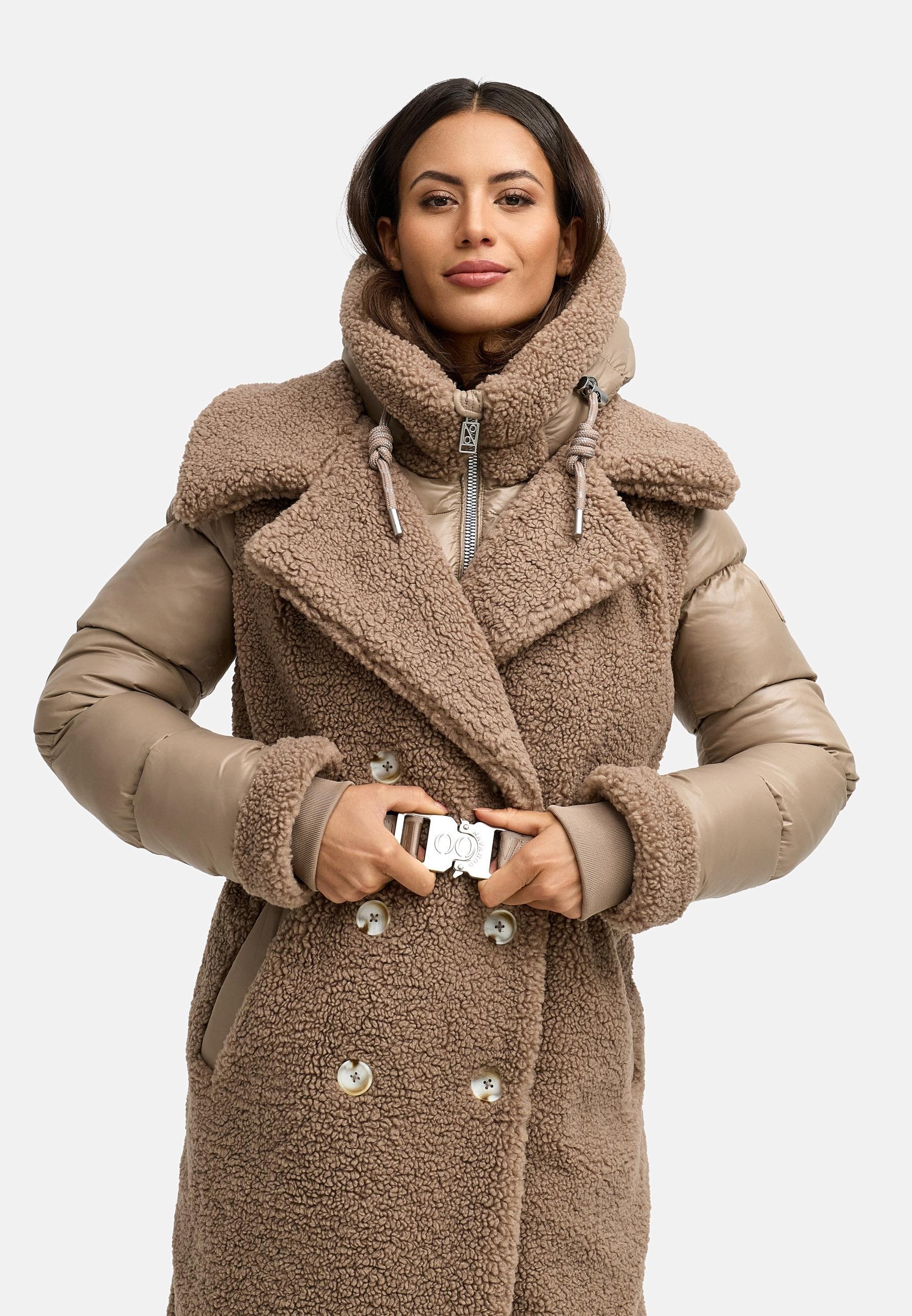 Navahoo Wintermantel »Kuscheltraum 14«, Modischer Damen Plüschmantel aus angesagtem Materialmix