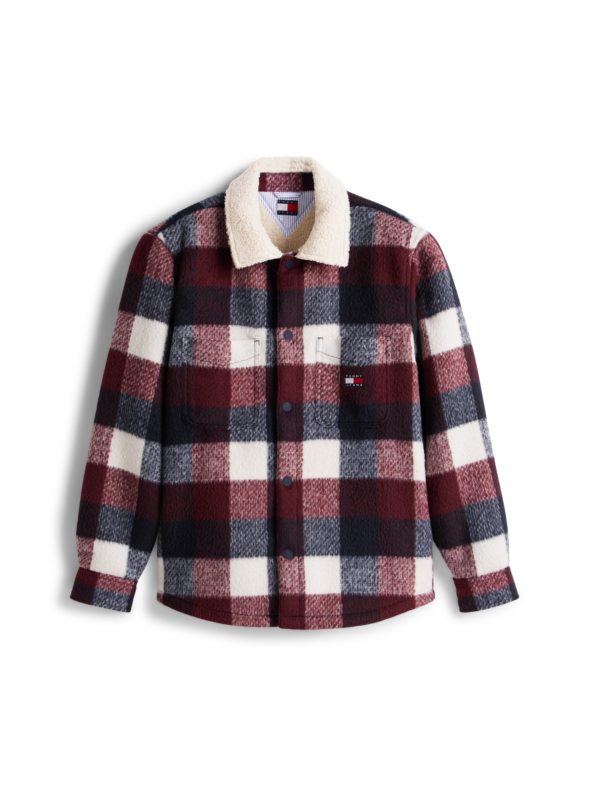 Tommy Jeans Karohemd »CHECK TEDDY OVERSHIRT«, Regular fit mit Rundhalsausschnitt