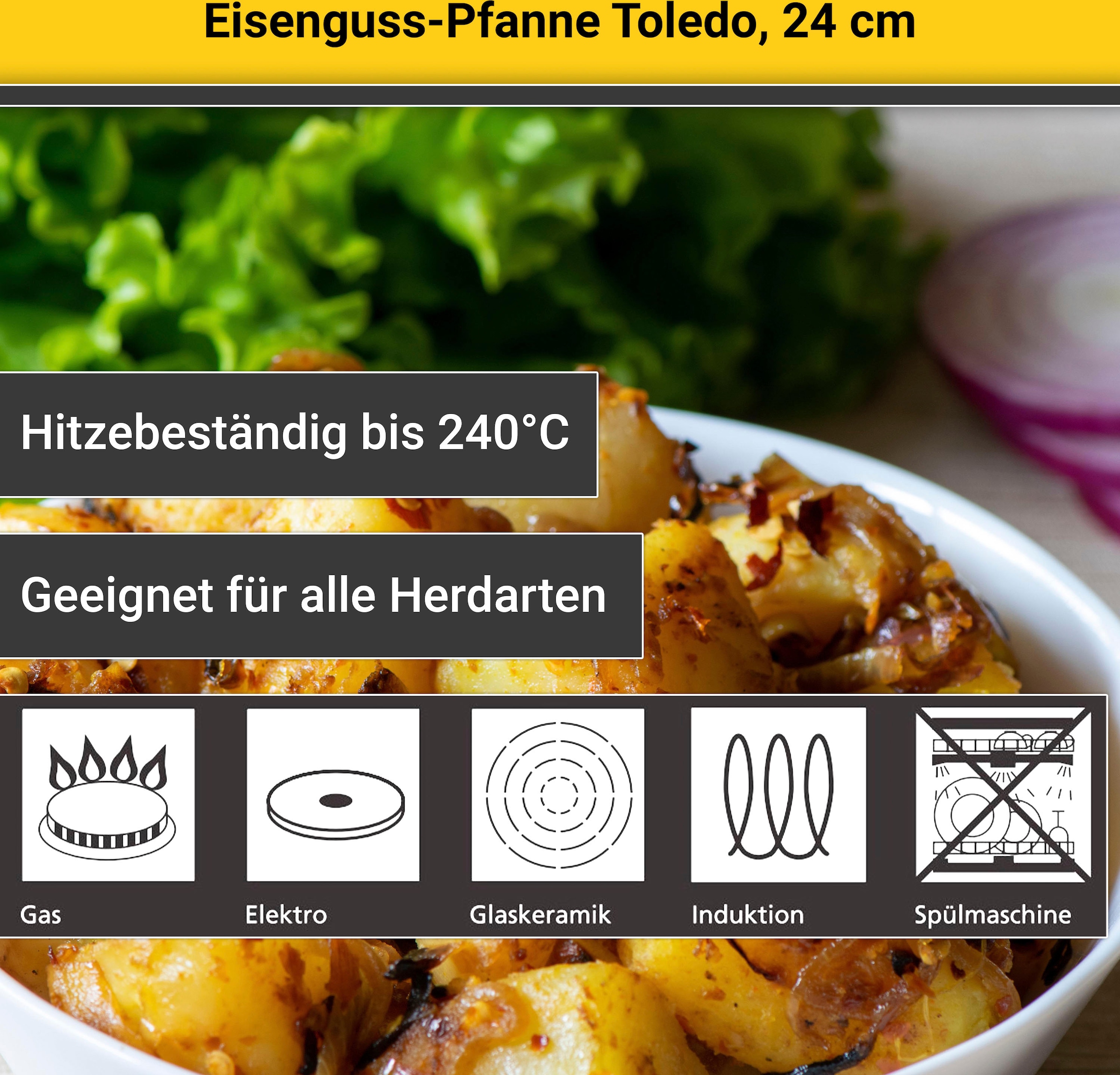 Krüger Bratpfanne »Einsenguss Pfanne TOLEDO« Gusseisen 1 Stk. tlg. für Induktions-Kochfelder geeignet