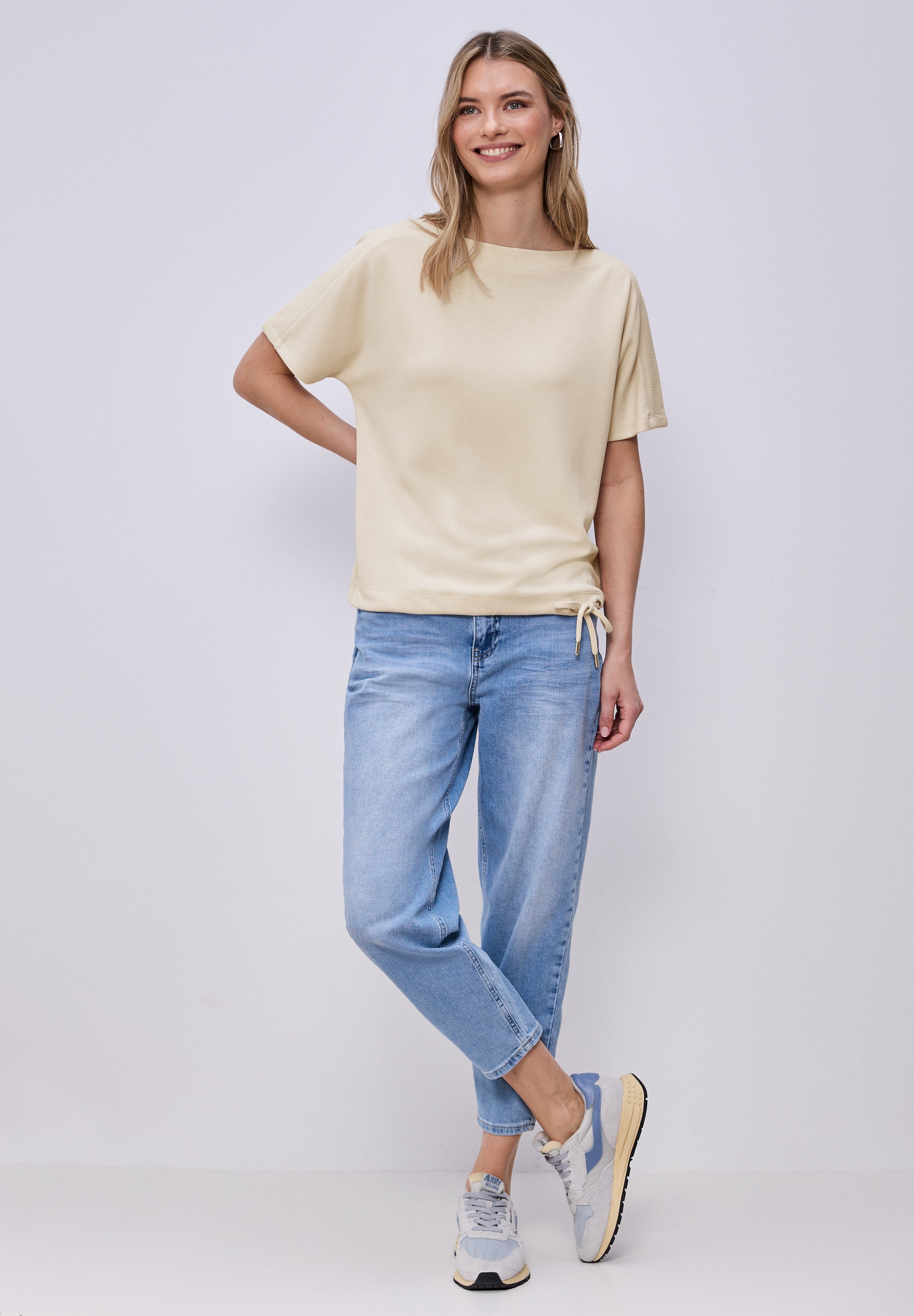 T-Shirt STREET ONE, Damen, Gr. 42, smoke beige, Stoff, 48% Viskose, 48% Polyester, 4% Elasthan, unifarben, comfort fit normal, U-Boot-Ausschnitt, normaler Saum, Shirts T-Shirt, mit U-Boot-Ausschnitt 2