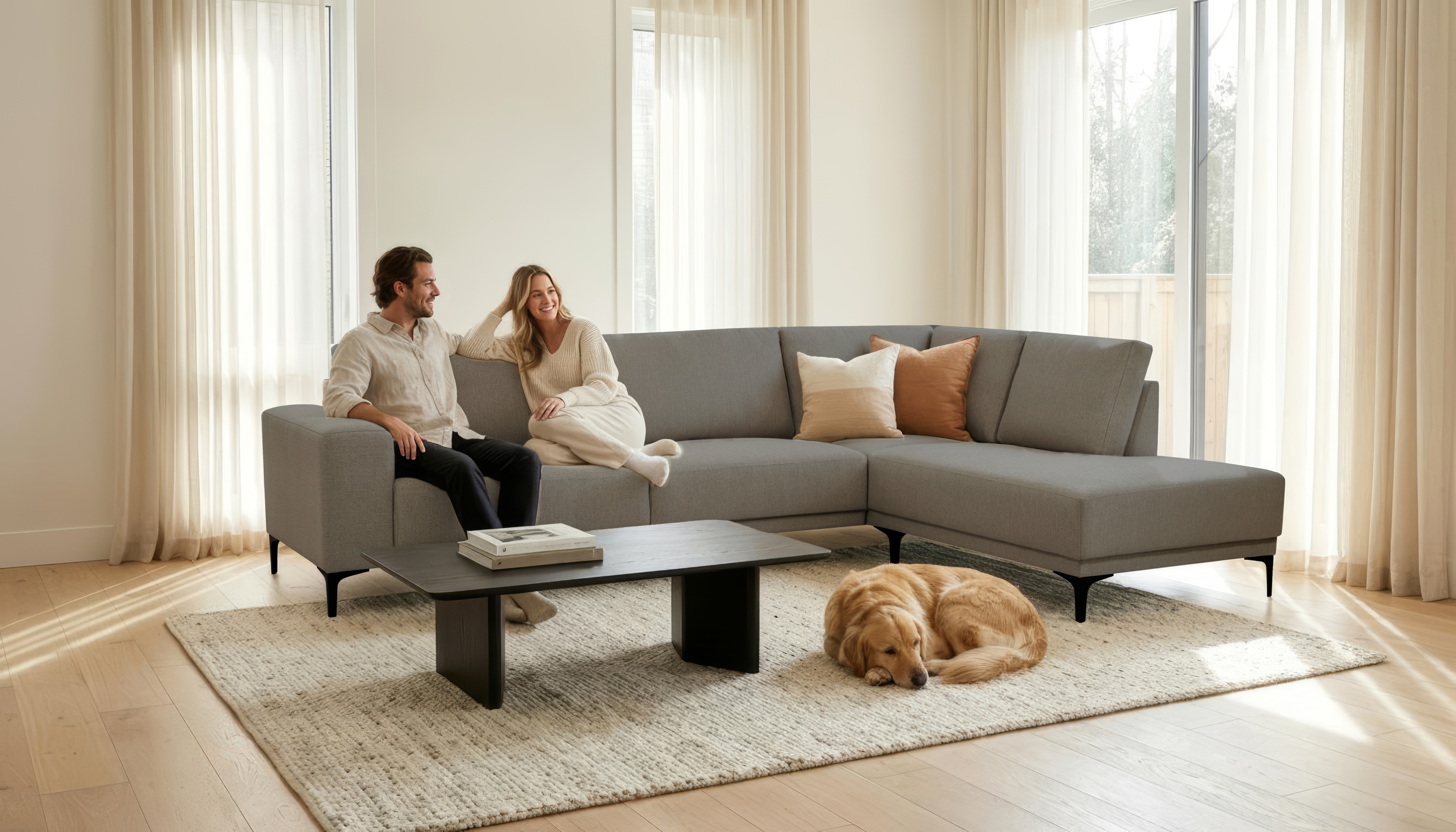 OTTO home Ecksofa "Xander, L-Form" Breite 289 cm, Webstoff, Soft-Touch Chenille, schwarze Metallfüße