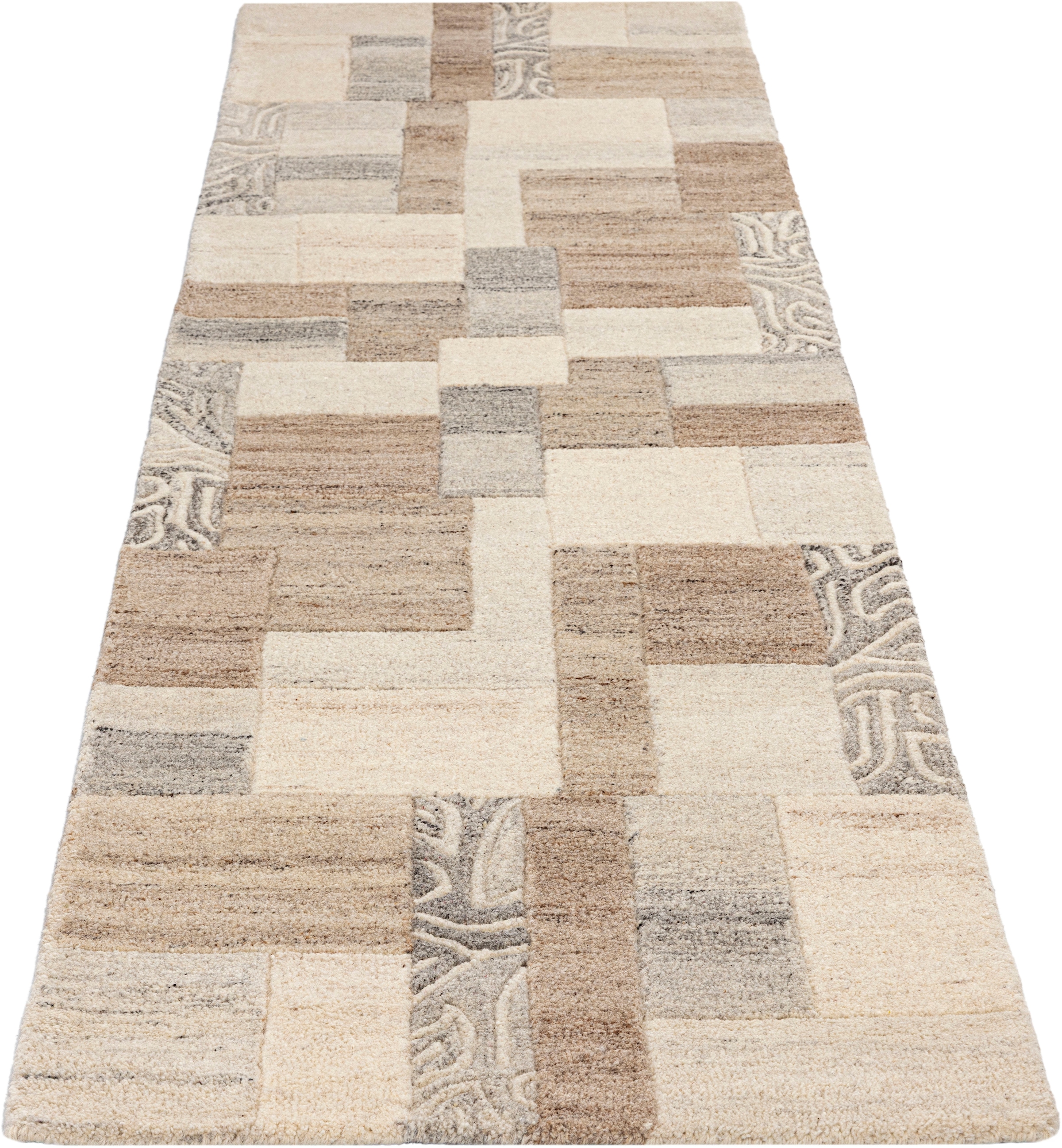   Läufer »Lola, Wolle, handgearbeitet, Patchwork Design« rechteckig 12 mm Höhe Teppich-Läufer, handgetuftet, Flur, Brücke