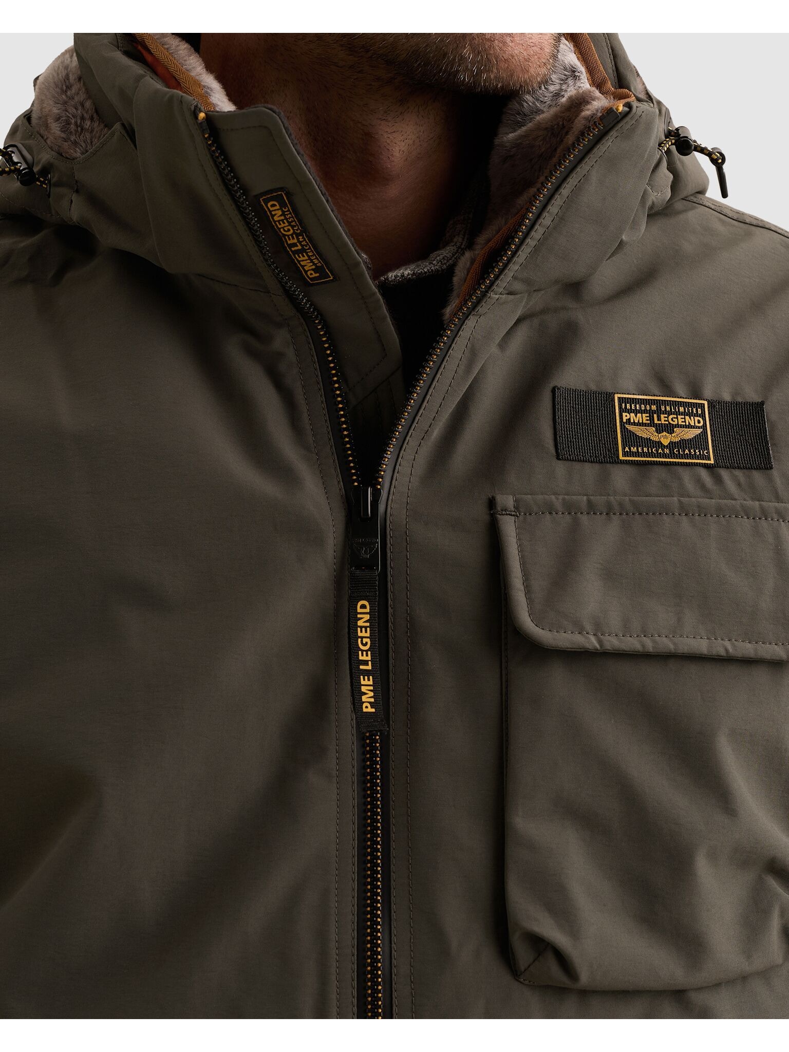 PME LEGEND Langjacke mit Kapuze Mit herausnehmbarem Fellimitat