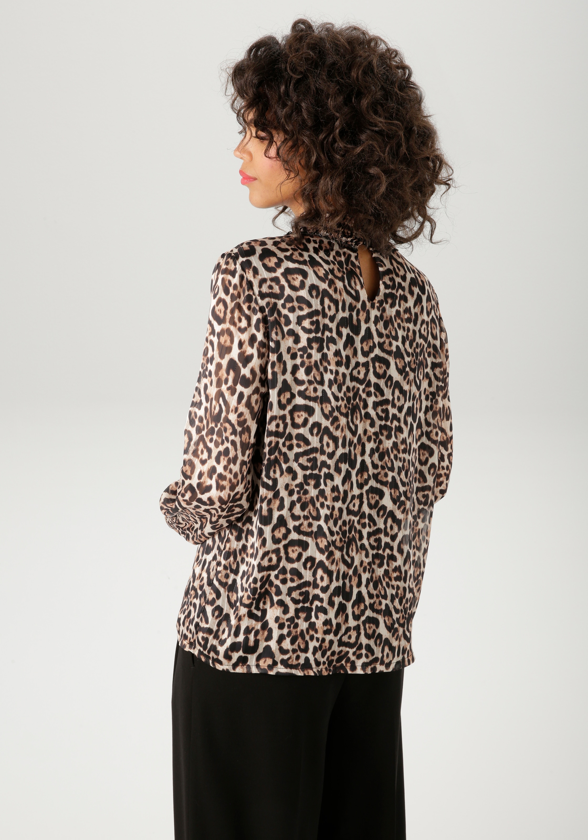 Aniston CASUAL Chiffonbluse, im Leo-Druck mit goldfarbenen Glitzerstreifen - NEUE KOLLEKTION