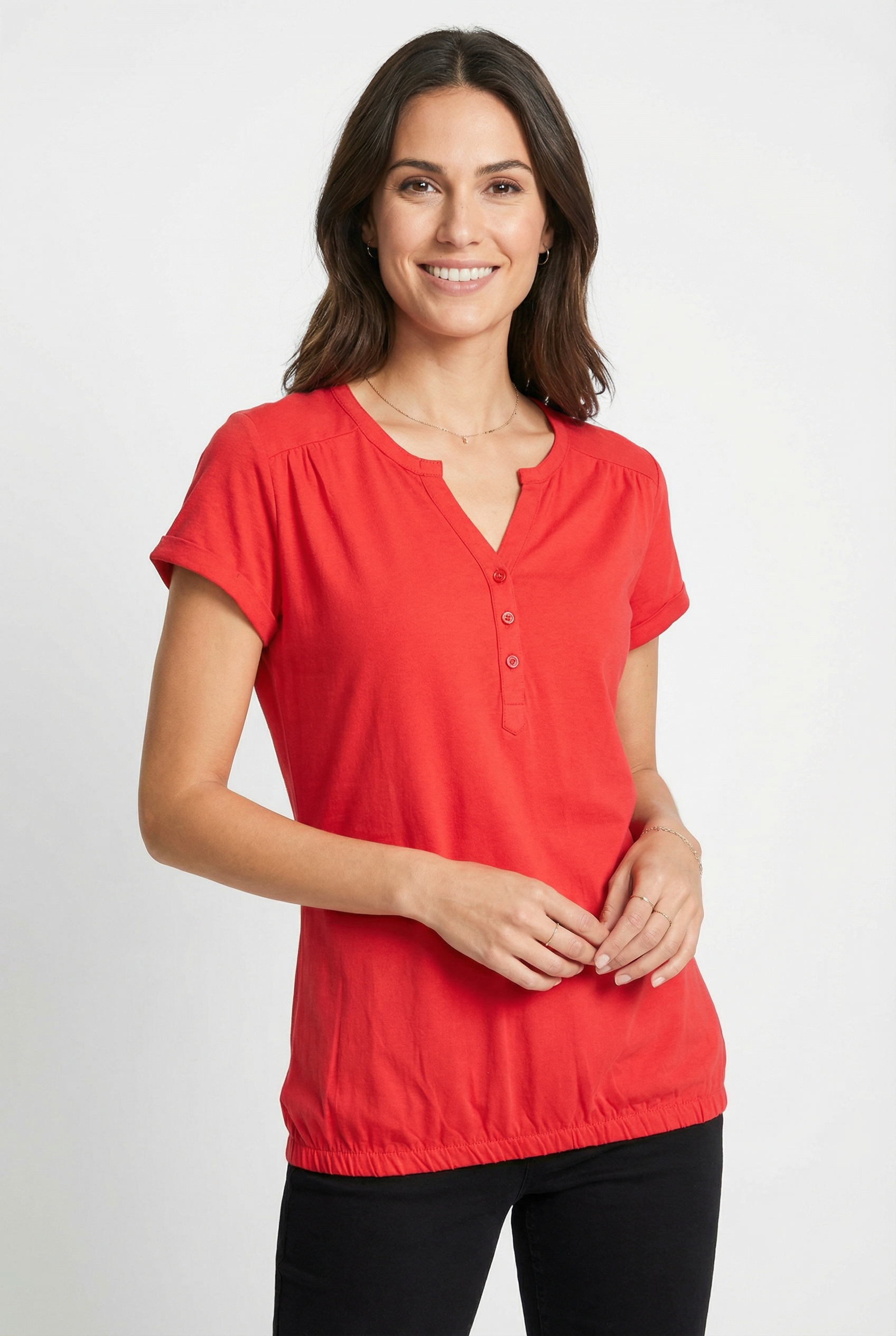 bonprix T-Shirt "Baumwoll-Shirt, Kurzarm" lässige Passform, Kurzarm, V-Auss günstig online kaufen