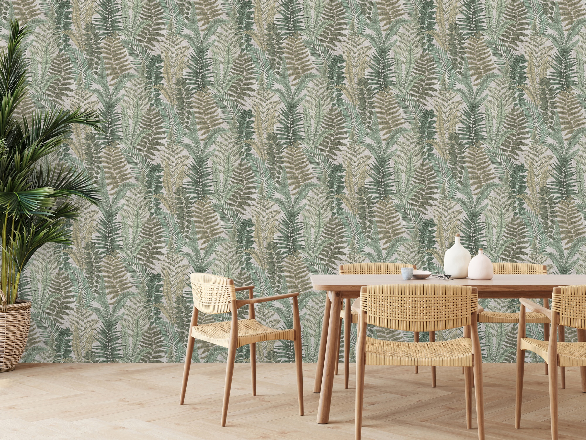 living walls Vliestapete "Famous Garden Blätter-Tapete Mustertapete Pflanzen Blattmotiv" matt strukturiert Vliestapete floral für Schlafzimmer Küche Wohnzimmer Blätter Design