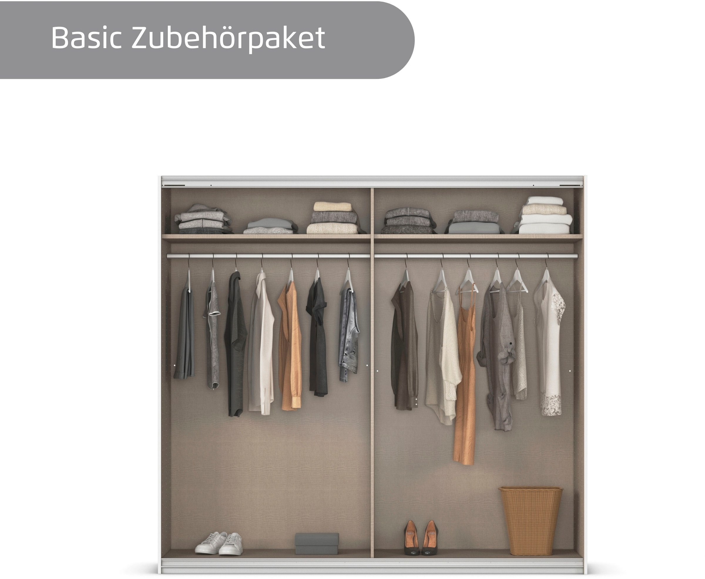 INOSIGN BY RAUCH Schwebetürenschrank »Kleiderschrank Schrank Garderobe Schlafzimmerschrank THANOS«, (in 3 verschiedenen Ausstattungen BASIC/CLASSIC/PREMIUM), Optional mit Spiegel, Metall-Griffleisten alufarben MADE IN GERMANY