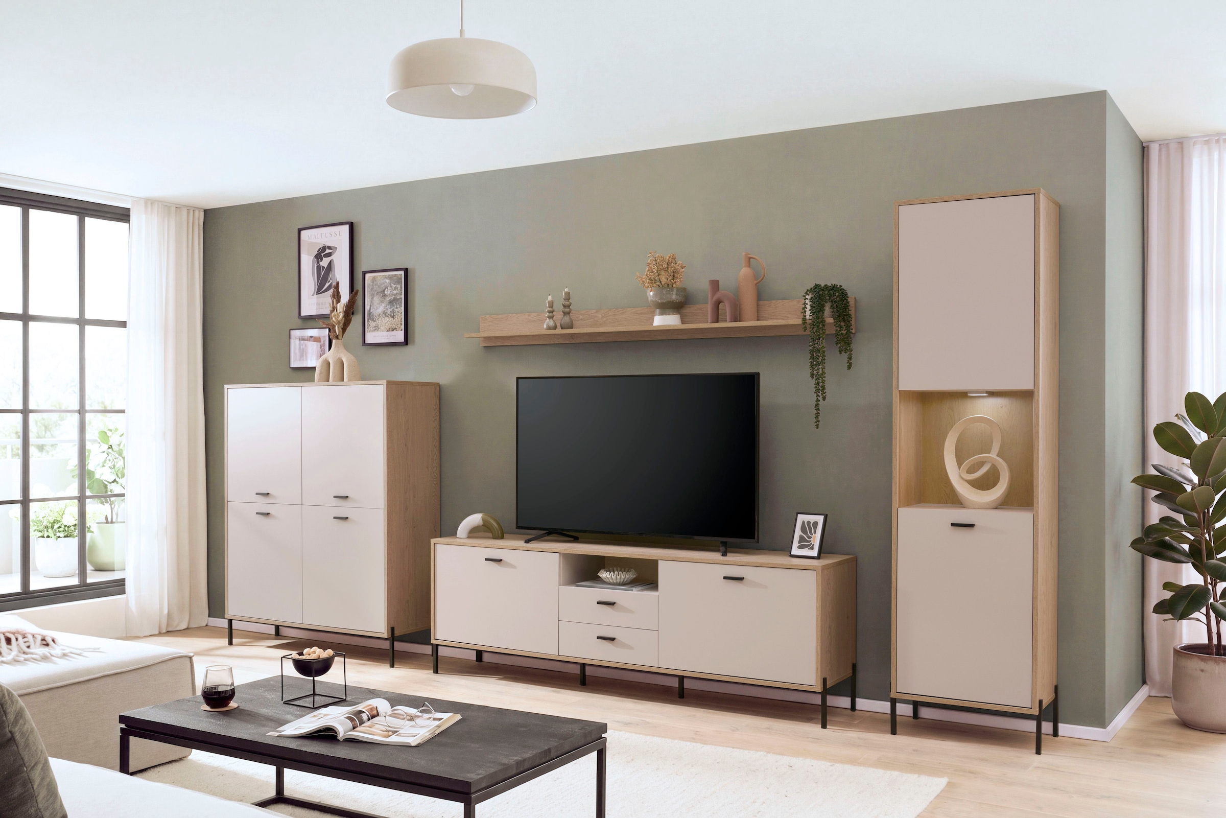 Home affaire Wohnwand »Fredericia, moderne Anbauwand, Komplettset in Kaschmir« Set, 4 Stk. tlg.