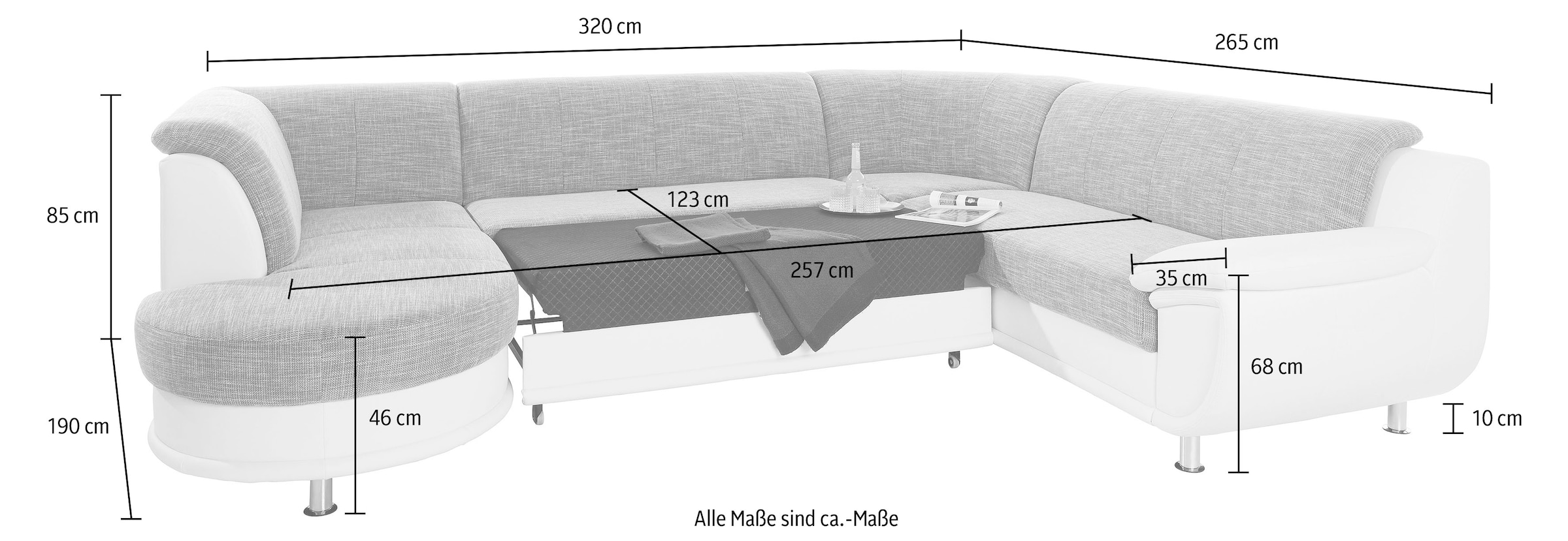 TRENDMANUFAKTUR Wohnlandschaft »Rondo 3, zeitlos und modern, im Materialmix, U-Form«, wahlweise für mehr Komfort mit Federkern, wahlweise mit Bettfunktion