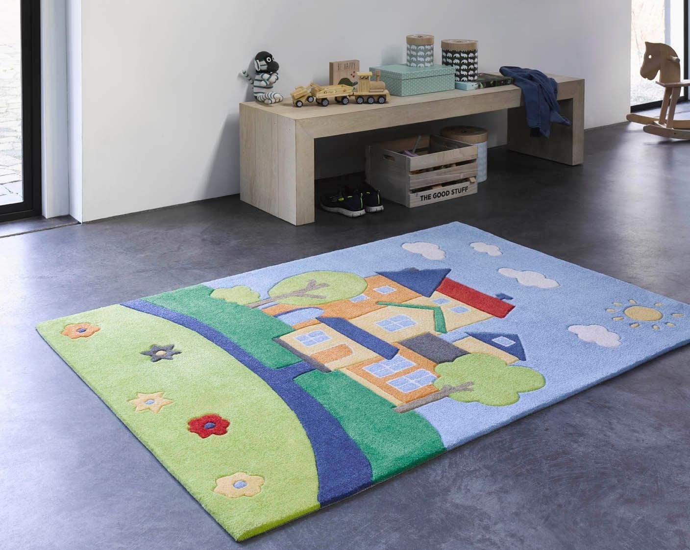 SMART KIDS Kinderteppich »Villa Villakulla«, rechteckig, 9 mm Höhe, Spielteppich Stadt, Konturenschnitt