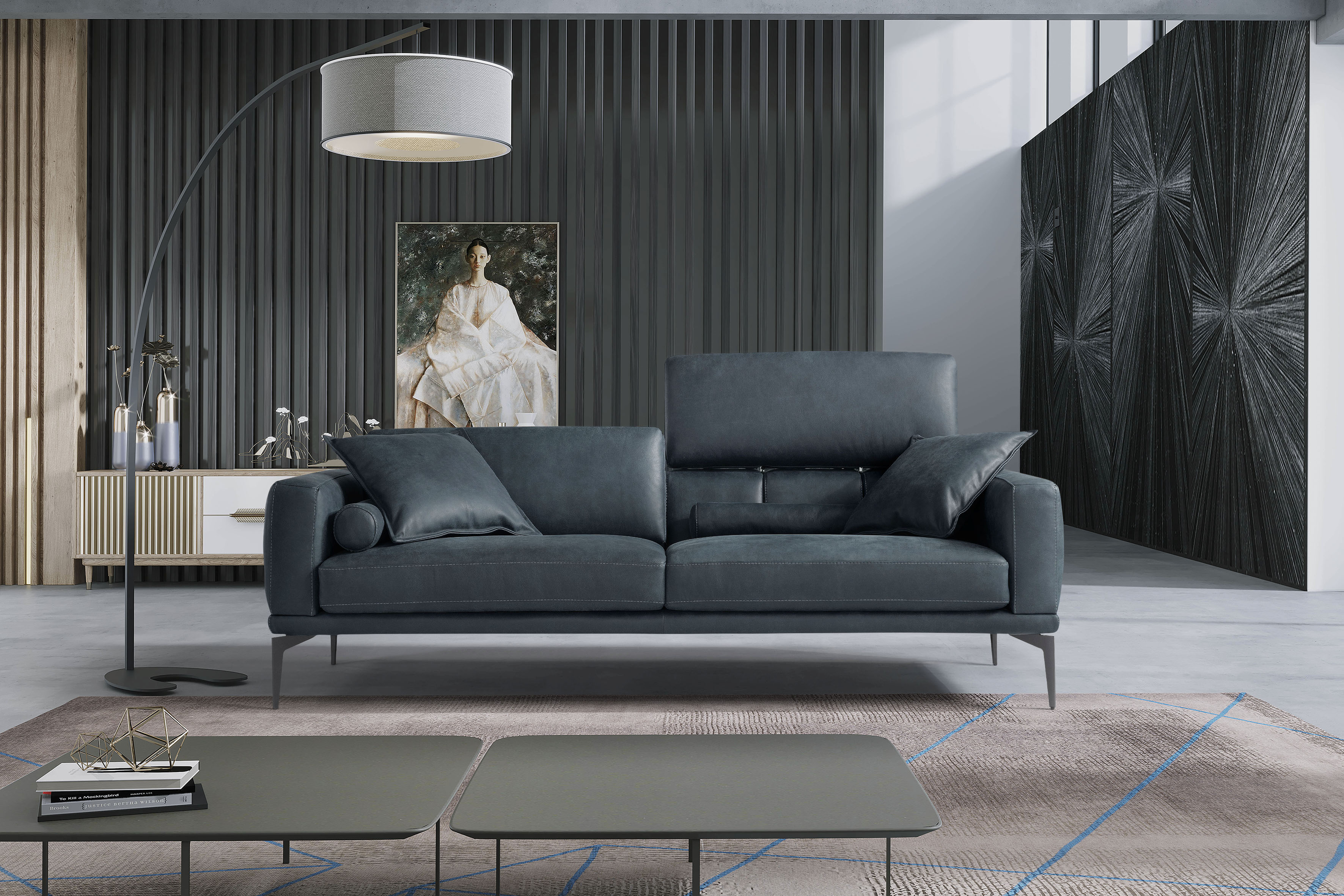 Egoitaliano 2,5-Sitzer "Masu, Designsofa mit erstklassigem Sitzkomfort, Breite 218cm" inkl. 2 Kissenrollen, Rückenelemente manuell verstellbar, Metallfüße