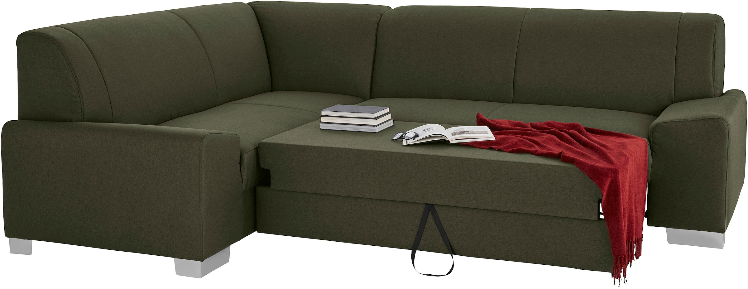DOMO collection Ecksofa »Anzio in kubischer Formensprache, flache Armlehnen, L-Form«, Wahlweise mit Bettfunktion und Federkern für hohen Sitzkomfort
