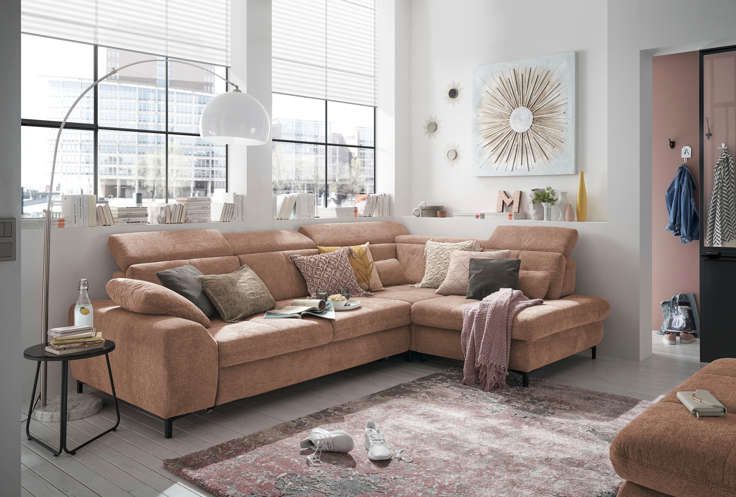 set one by Musterring Ecksofa »SO 3400 Sitzhöhe 47cm oder 49cm, Sitztiefe verstellbar, B/T 317/220 cm«, Kaltschaumpolsterung, Flachgewebe, whlw. mit weiteren Funktionen