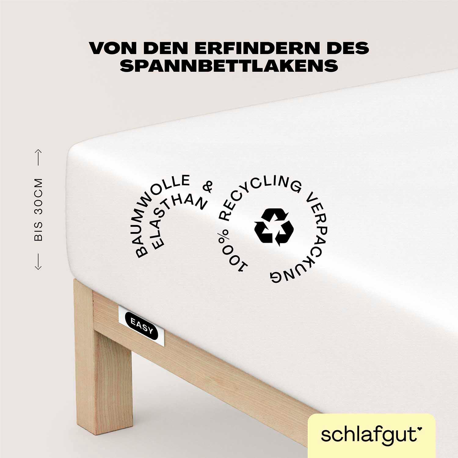 Schlafgut Spannbettlaken "EASY JERSEY ELASTHAN Bettlaken, 170 g/m², 95% Baumwolle, 5% Elasthan" Spannbettlaken bis 30 cm Höhe, bügelfrei, pflegeleicht, perfekter Sitz