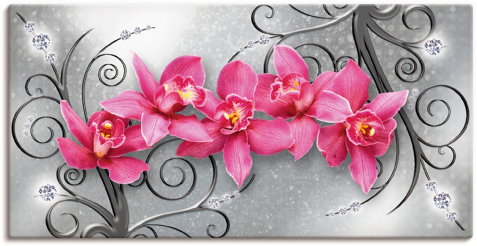 Artland Wandbild "rosa Orchideen auf Ornamenten", Blumenbilder, (1 St.), als Alubild, Outdoorbild, Leinwandbild, Poster,