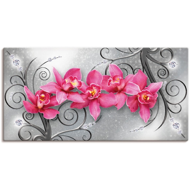Artland Wandbild »rosa Orchideen auf Ornamenten«, Blumenbilder, (1 St.),  als Alubild, Leinwandbild, Wandaufkleber oder Poster in versch. Größen  bestellen | BAUR
