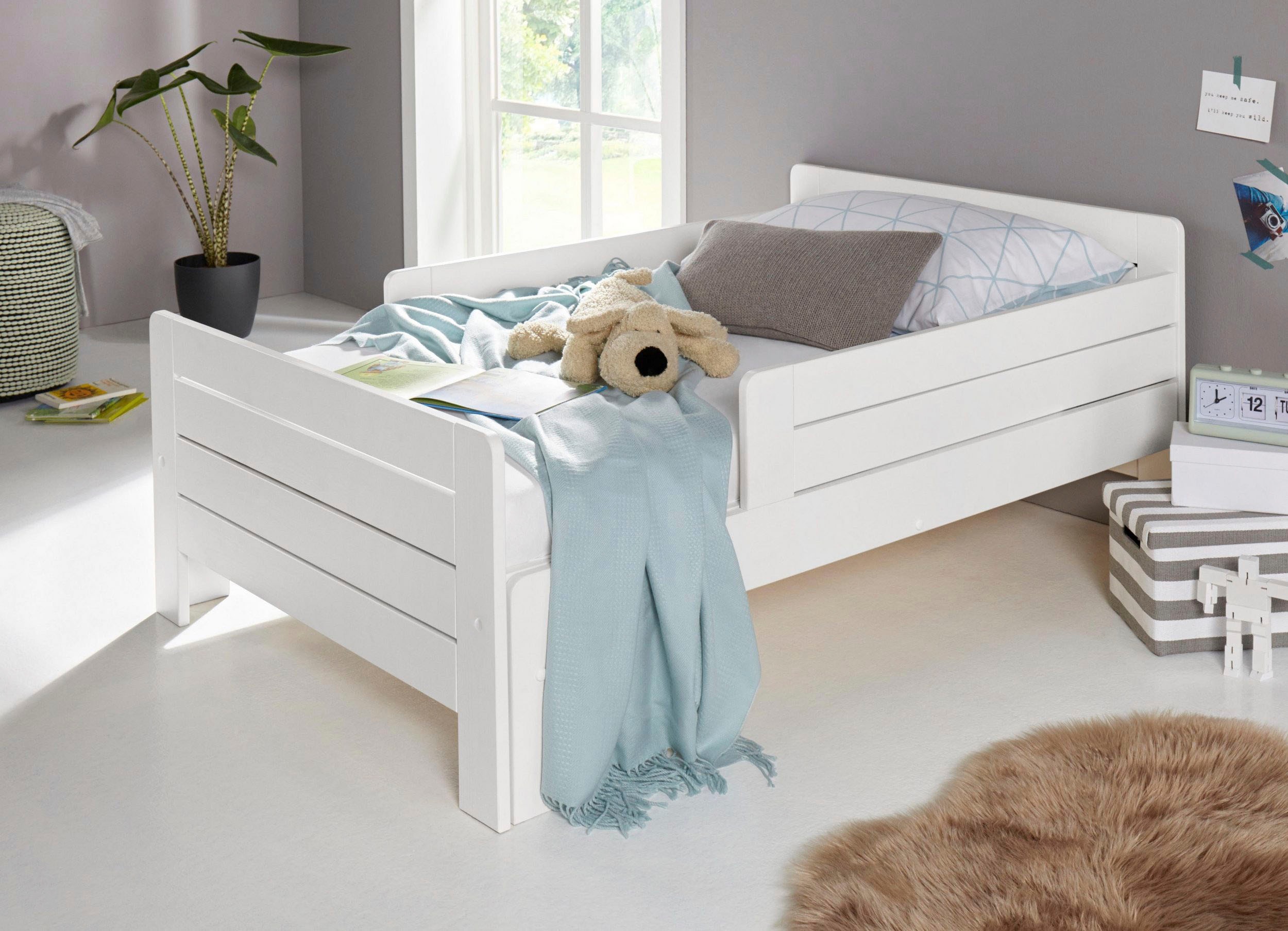 OTTO home Funktionsbett ""LOTTE " Kinderbett mit Rausfallschutz, Schublade optional" ausziehbar von 140cm-200cm Länge, Mitwachsend, FSC zertifiziertes Massivholz