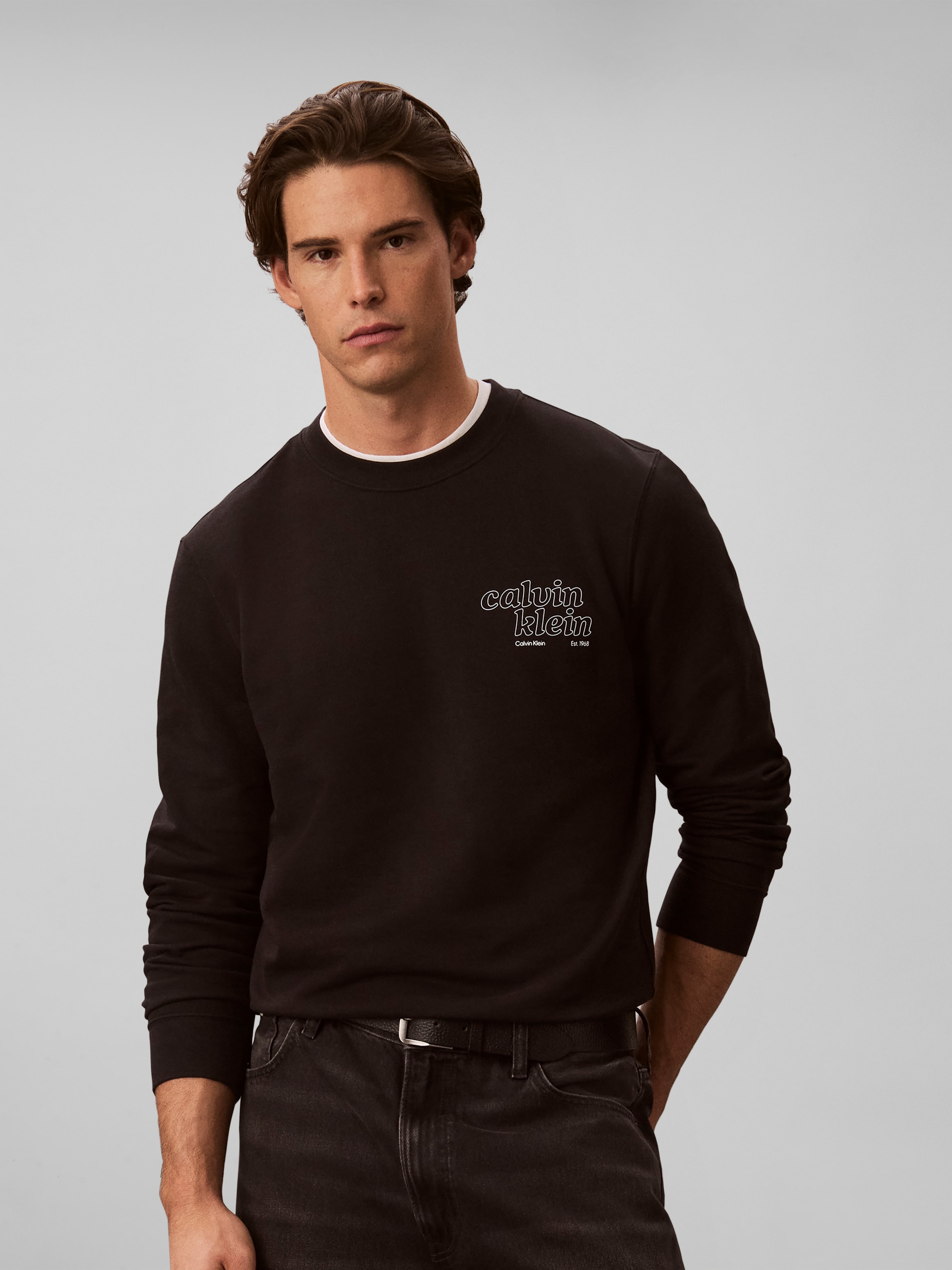 Calvin Klein Jeans Sweatshirt, Rundhalsausschnitt, Brustdruck, reine Baumwolle