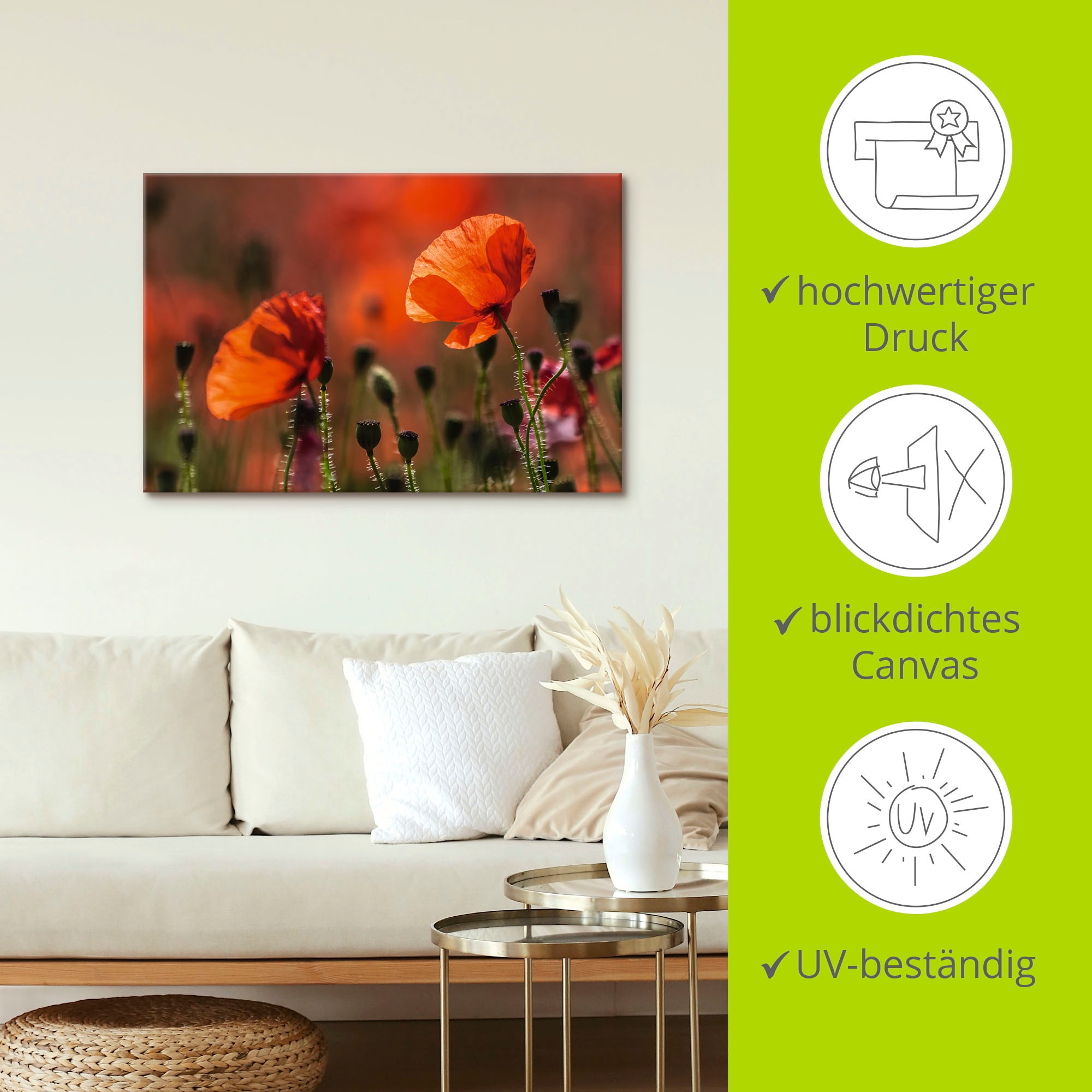 Artland Wandbild »Rote Mohnblumen in der Provence«, Blumenbilder, (1 St.), als Leinwandbild, Poster in verschied. Größen