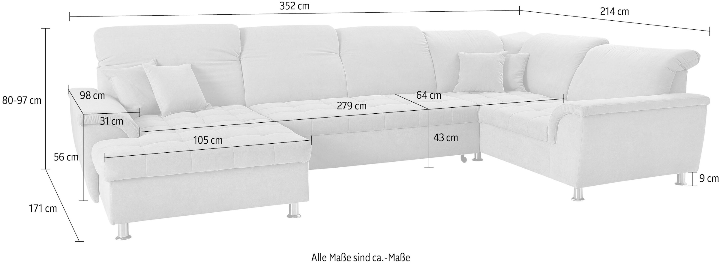 Wohnlandschaft Franzi wahlweise mit Kopfteilverstellung Bettfunktion, Bettkasten