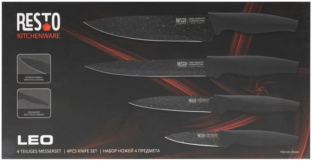 RESTO Kitchenware Messer-Set »Leo, Edelstahlmesser 4-teilig in Magnet-Geschenkbox«, (Set, 4 tlg.), Kochmesser, Tranchiermesser, Universalmesser, Gemüsemesser