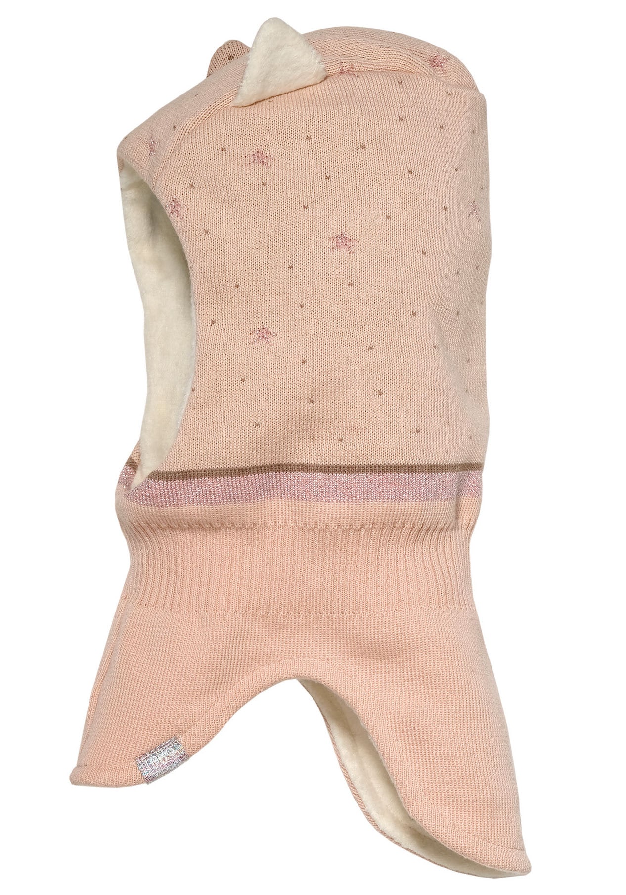 Schlupfmütze MAXIMO, Mädchen, Gr. 55, beige, Feinstrick, Baumwolle, gemustert, Mützen, im Katzen-Design