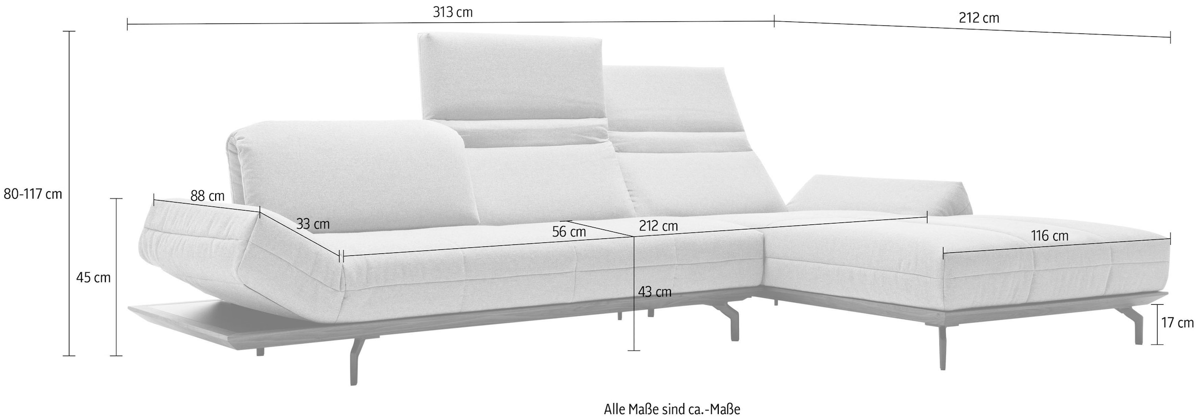 hülsta sofa Ecksofa »hs.420«, in 2 Qualitäten, Holzrahmen in Eiche Natur oder Nußbaum, Breite 313 cm