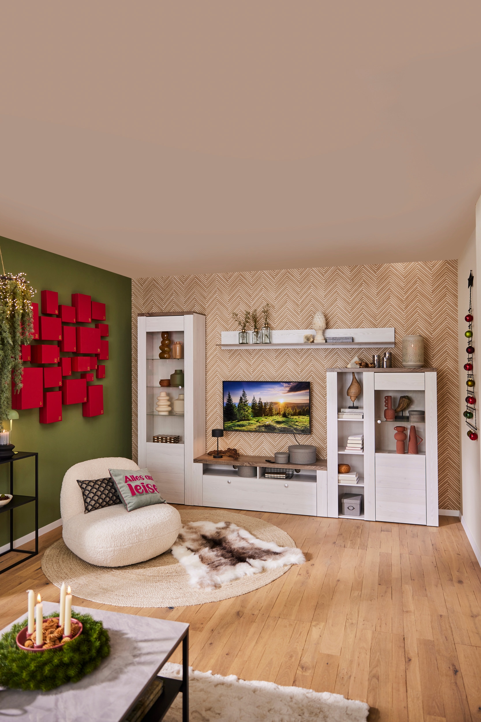 Home affaire Wohnwand »Larona, Anbauwand, Set 4 Teilig«, (Set, 4 St.), bestehend aus 1 TV-Board, 1 Highboard, 1 Vitrine, 1 Wandregal