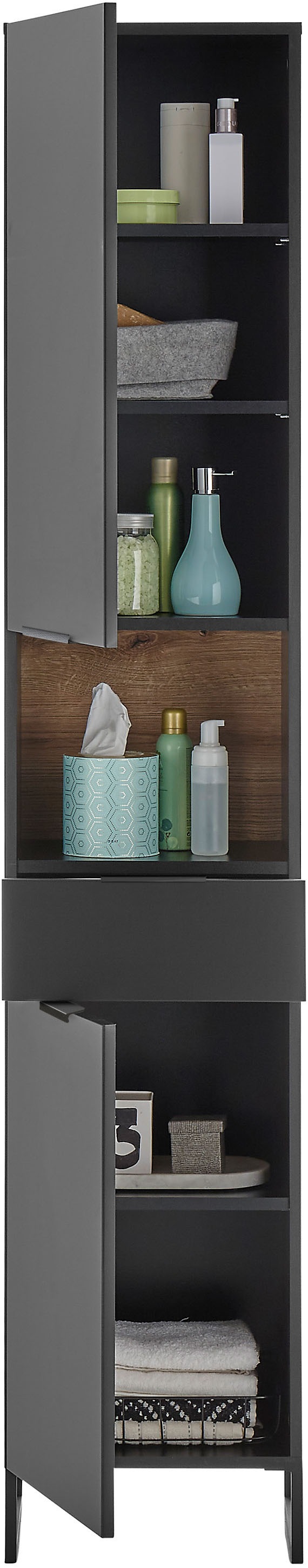 BASIC by Balculina Hochschrank »Denver Hochschrank, Badezimmerschrank BxHxT 38x195x32«, (1 St.), Breite 38 cm, Tür L/R montierbar, Softclose
