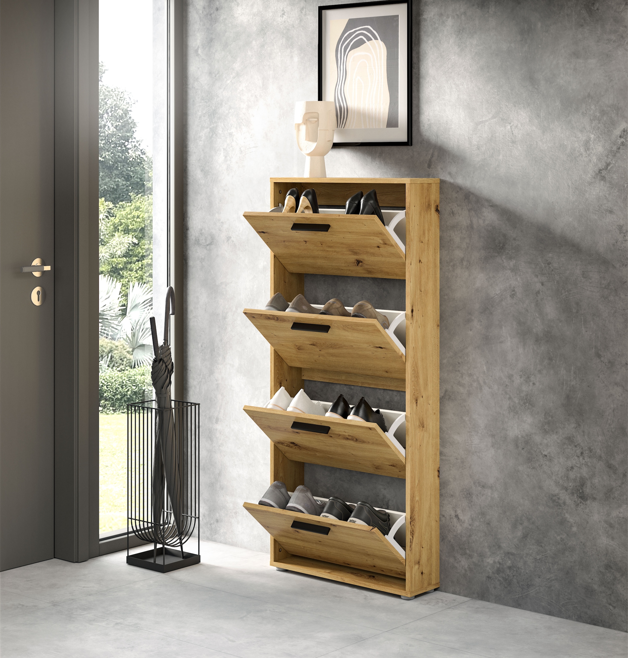 HBZ Schuhkommode »Sam Schuhkipper, Schuhschrank BxHxT 59x136x17 cm«, (1 St.), mit 4 Klappen