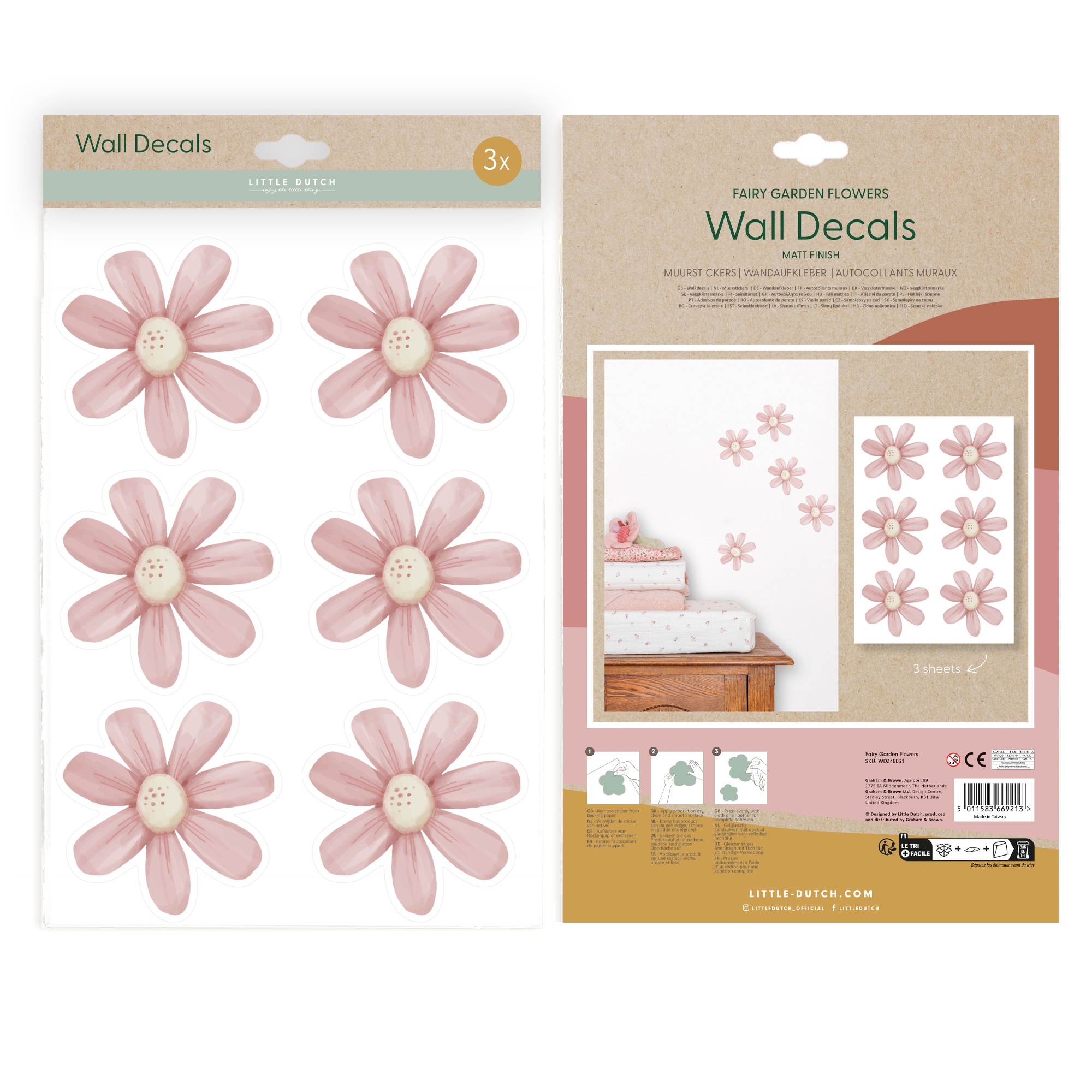 LITTLE DUTCH Wandtattoo "Wandsticker Set Fairy Garden Flowers A4 (3x St.)" günstig online kaufen