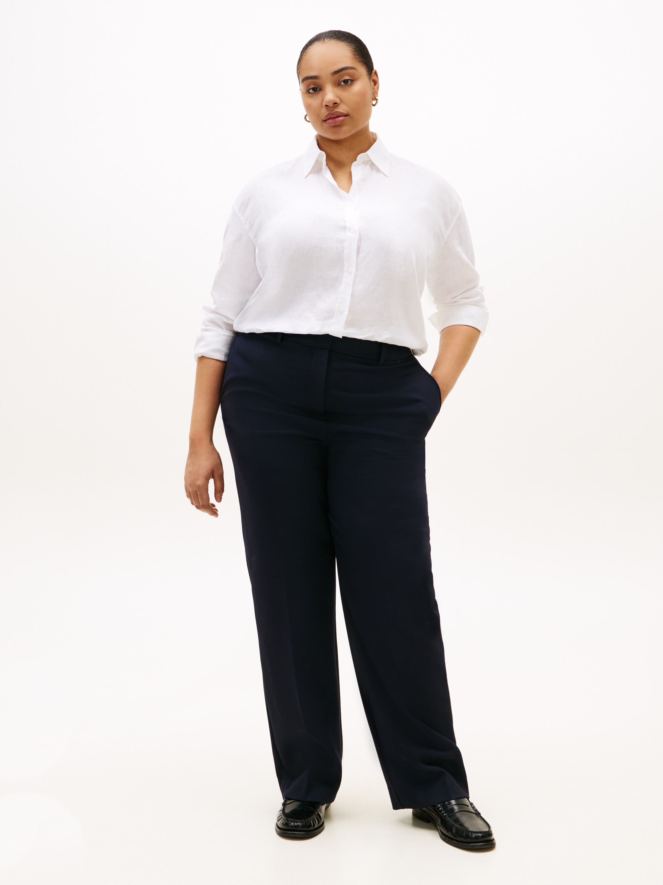 Tommy Hilfiger Curve Langarmbluse »CRV ESS LINEN ROUND HEM SHIRT« in großen Größen, oversize