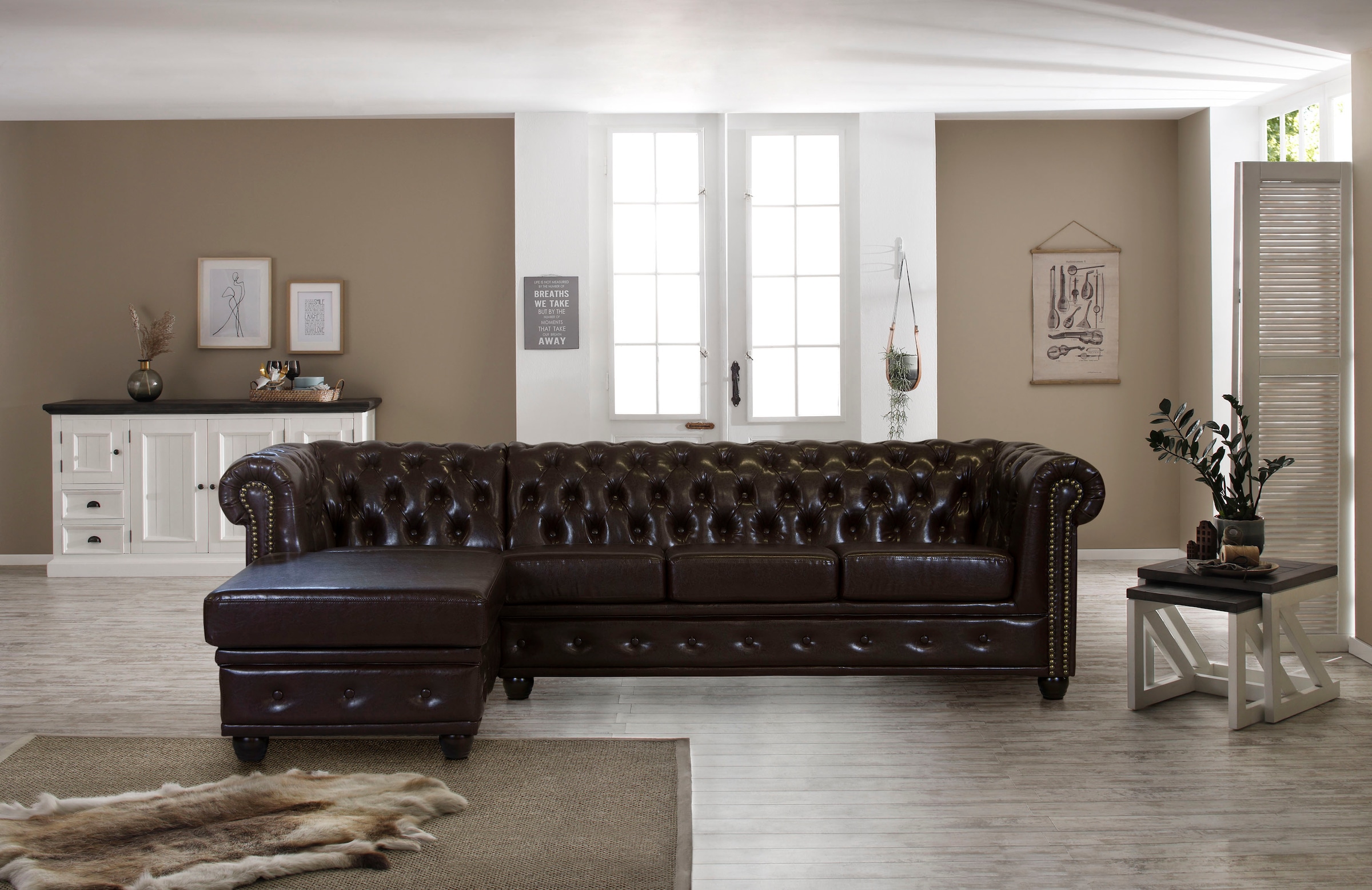 Home affaire Chesterfield-Sofa "Rysum L-Form", Chesterfield-Optik mit Ottomanen-Abschluß