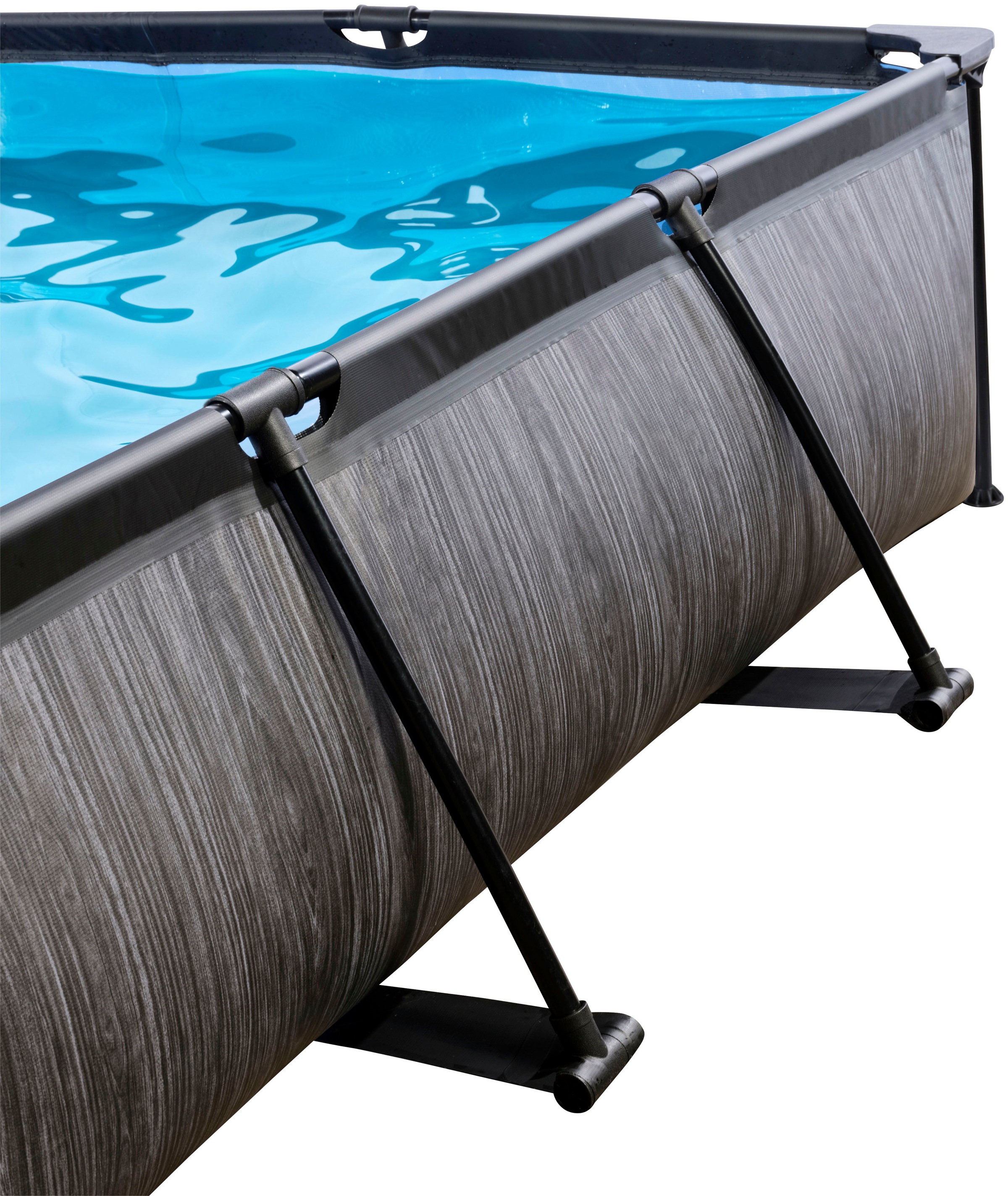 EXIT Framepool »Black Wood Pool 220x150x65cm«, mit Filterpumpe und Abdeckung - schwarz