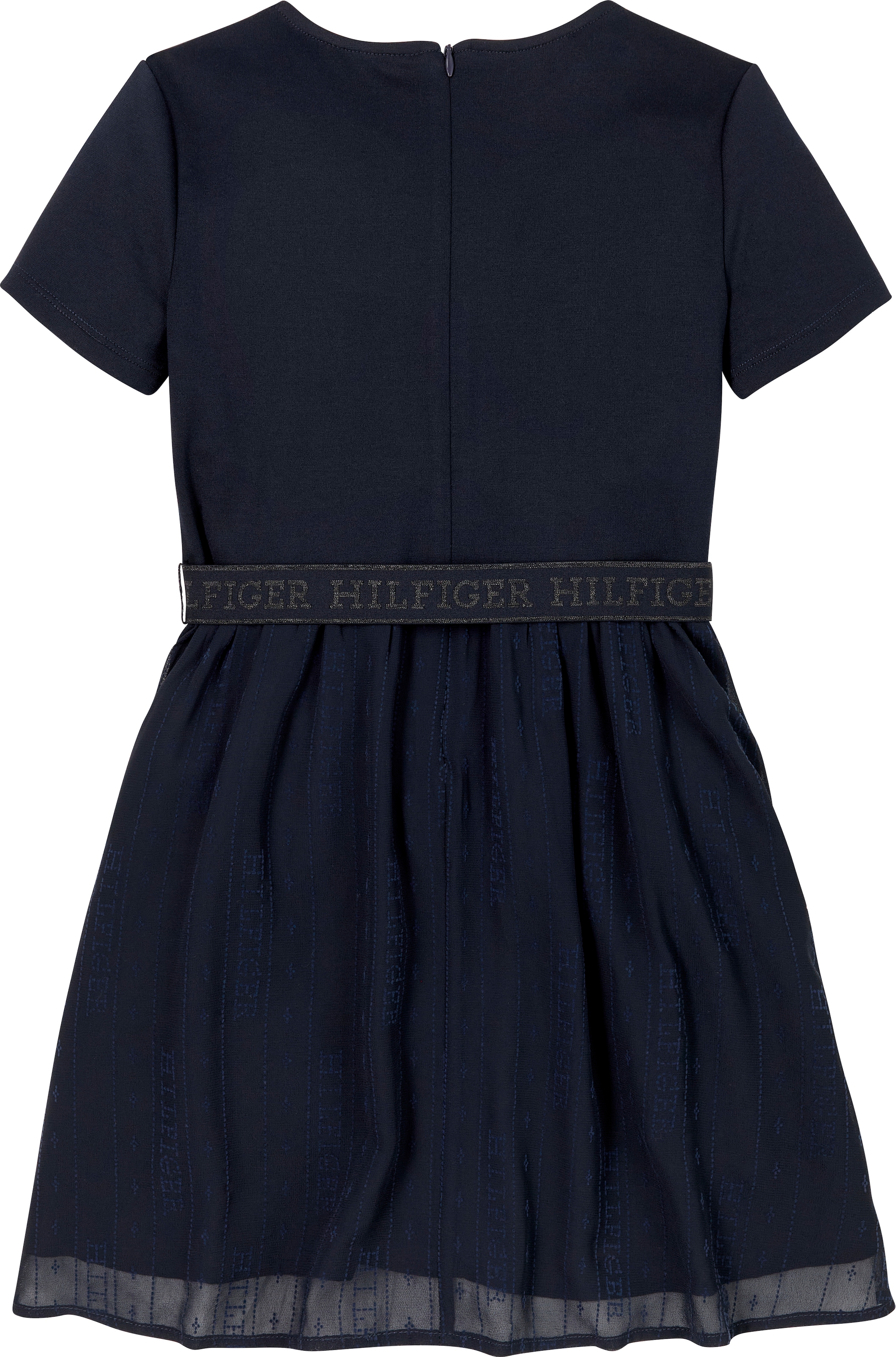 Tommy Hilfiger A-Linien-Kleid »HILFIGER PUNTO TULLE DRESS LS«, mit Logo auf Taillenbund