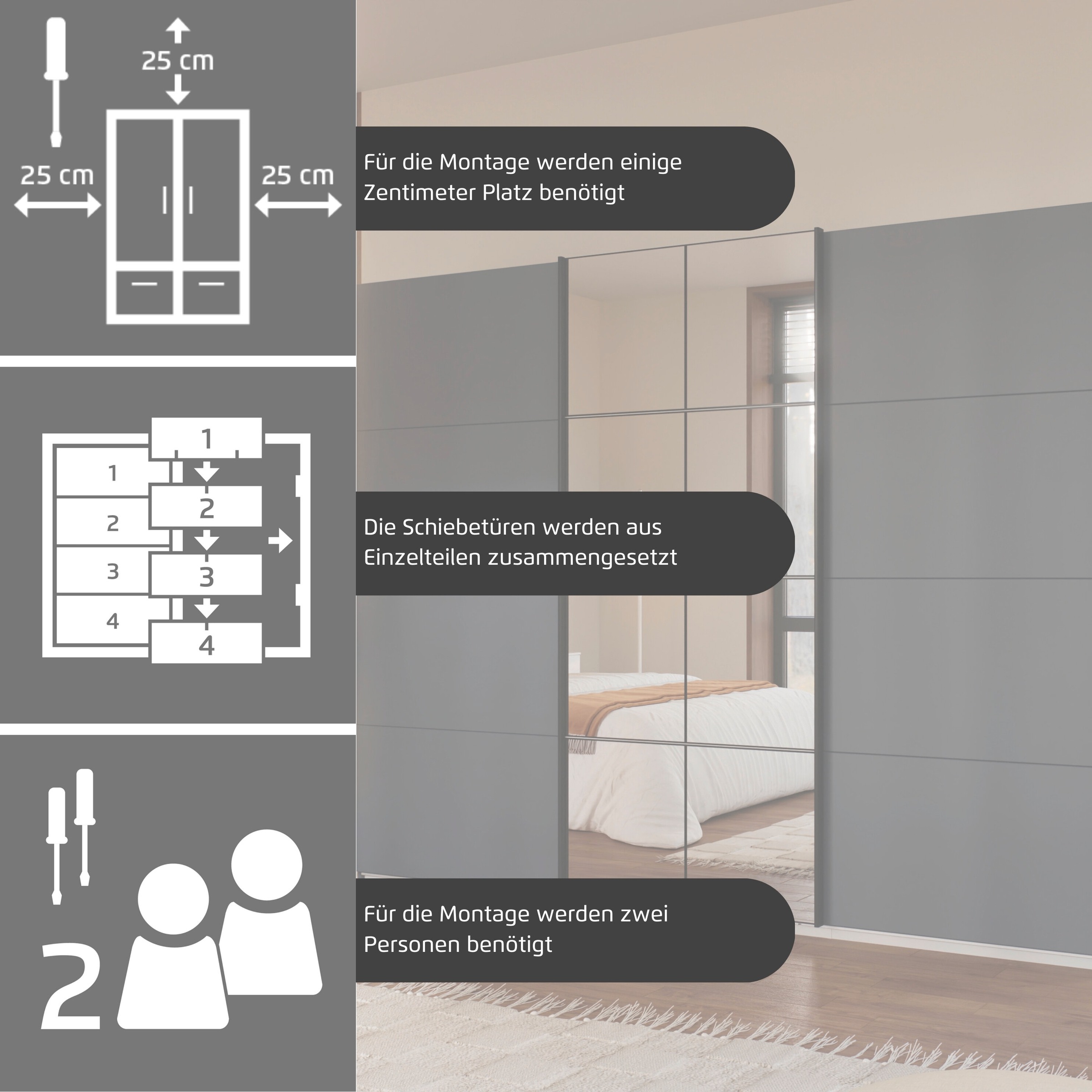 OTTO home Kleiderschrank »Schwebetürenschrank Schrank Garderobe Wäscheschrank BAVENO« in 3 Ausstattungen BASIC/CLASSIC/PREMIUM (mit Soft-Close-Funktion),  in moderner Loft-Optik mit Griffleisten aus Metall MADE IN GERMANY