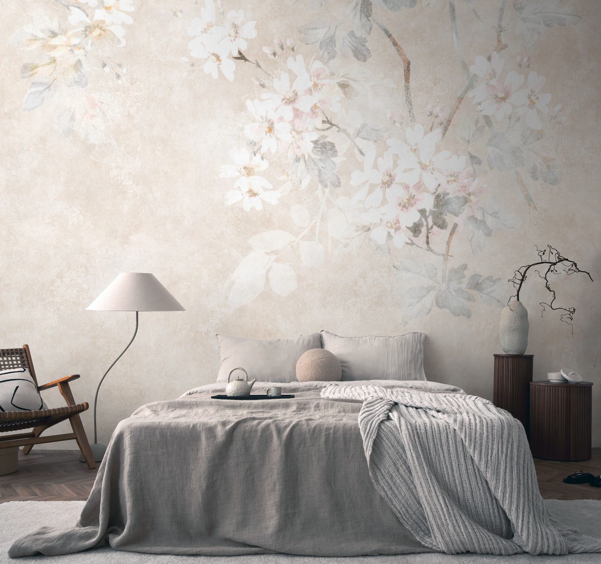 living walls Fototapete "THE WALL III florale Tapete Motivtapete Blumen Blumen" matt glatt Vliestapete Betonwand für Schlafzimmer Küche Wohnzimmer Floral Design