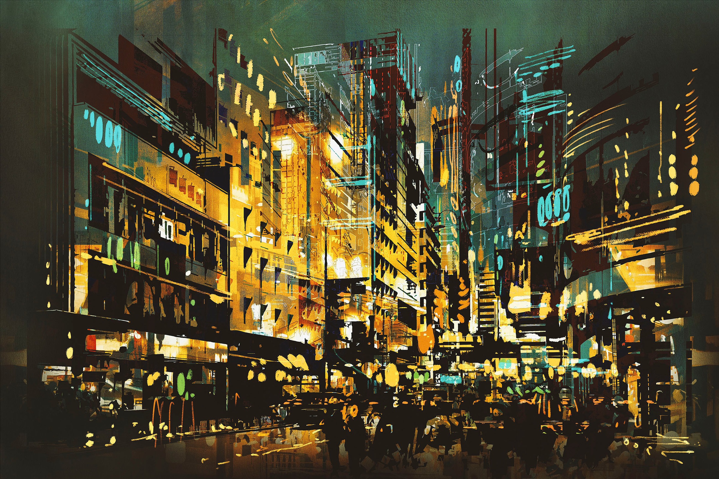 queence Leinwandbild "Beleuchtete Stadt" Amerika  Gebäude  Menschen  Städte günstig online kaufen