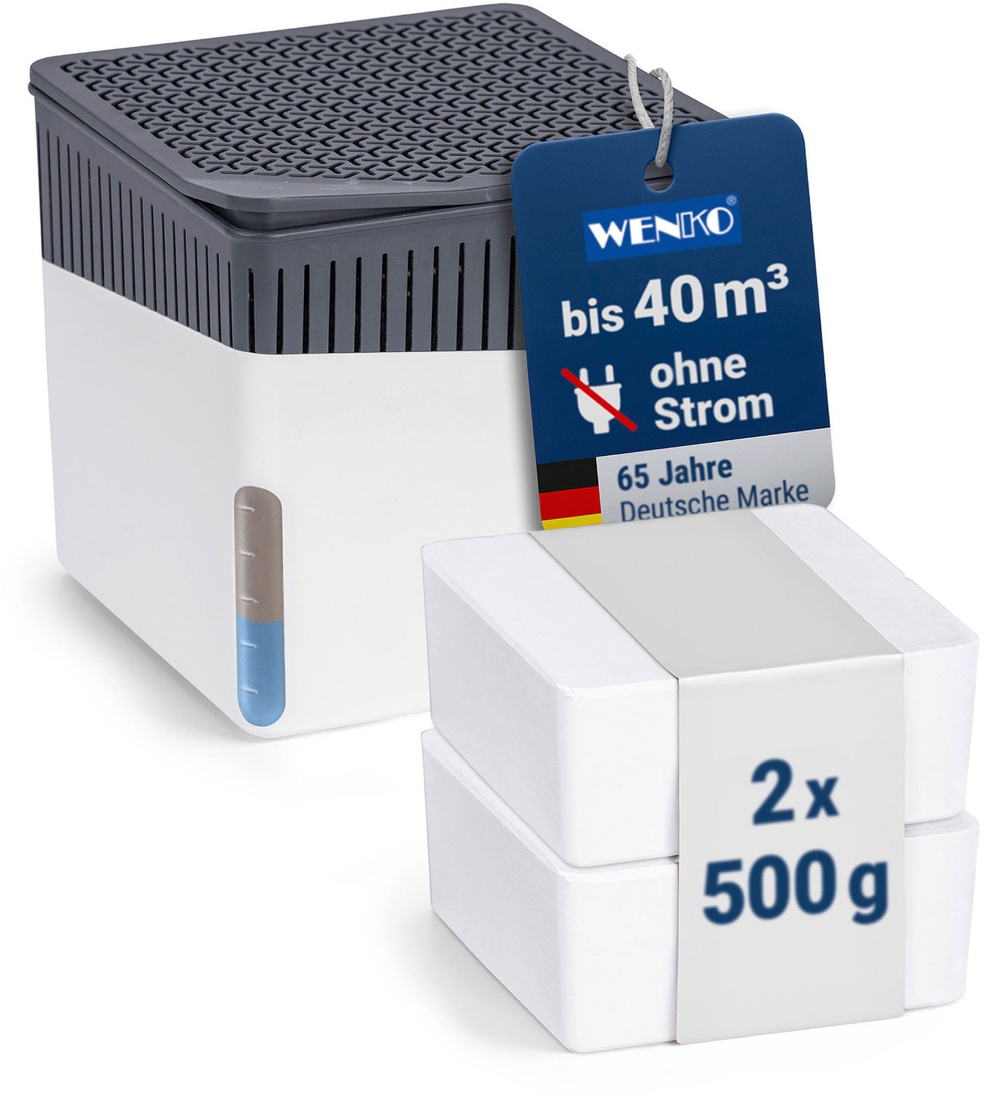 WENKO Luftentfeuchter »Modell Cube« für 40 m³ Räume Tank 0,8 l mit 2 x 500 g Entfeuchter-Blöcken, für Räume bis 40 m³