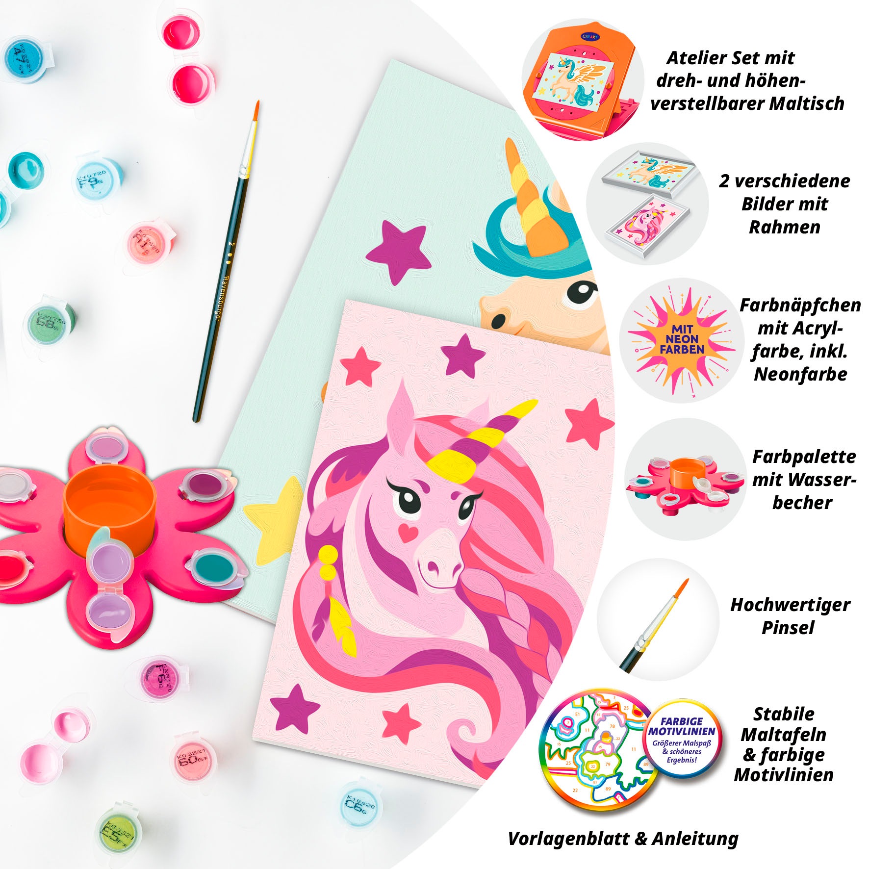 Ravensburger Malen nach Zahlen »CreArt, Malen nach Zahlen - Neon Atelier Einhorn«, Made in Europe