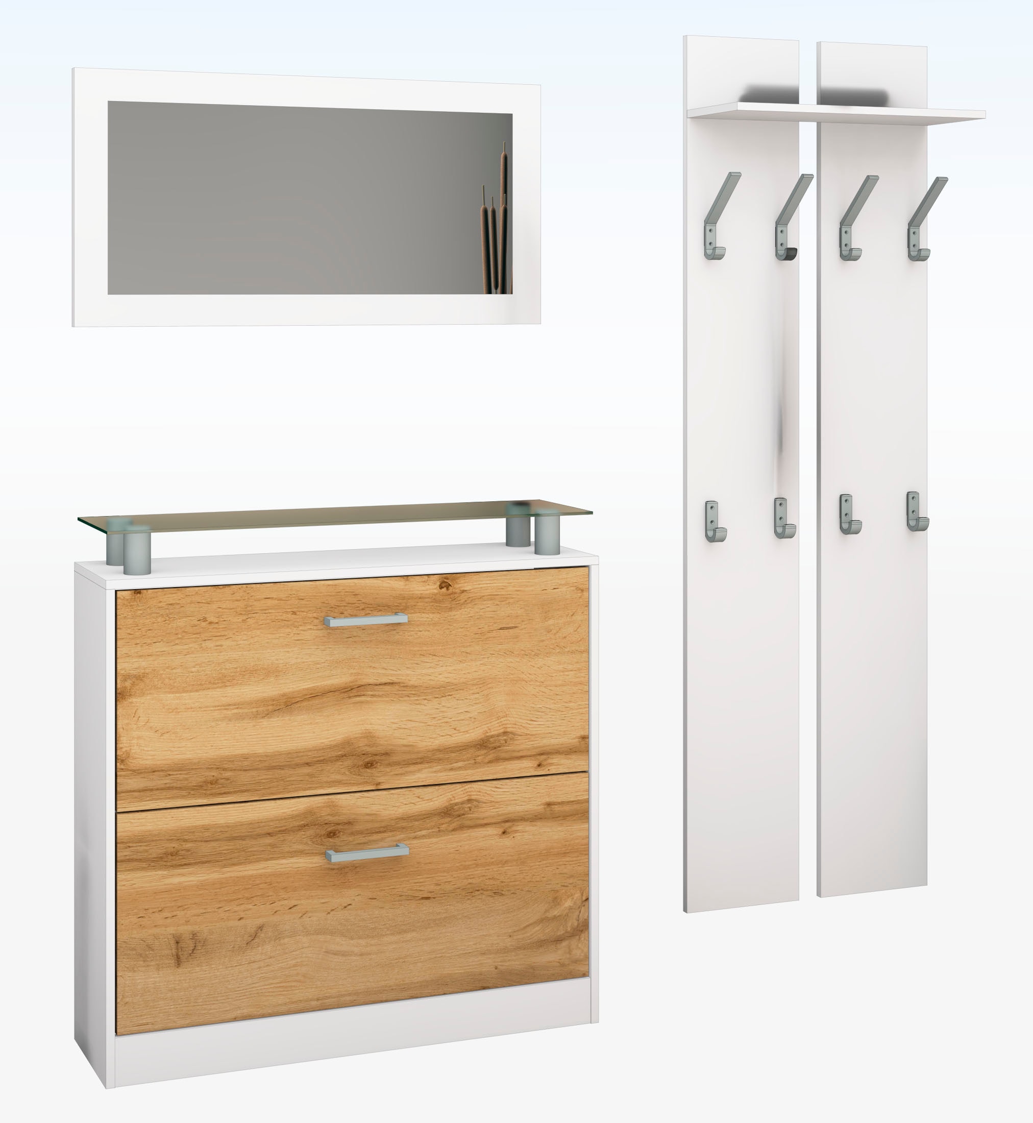 Garderoben-Set BORCHARDT MÖBEL, weiß, Flur, Kastenmöbel-Sets, "Finn", mit Glasablage