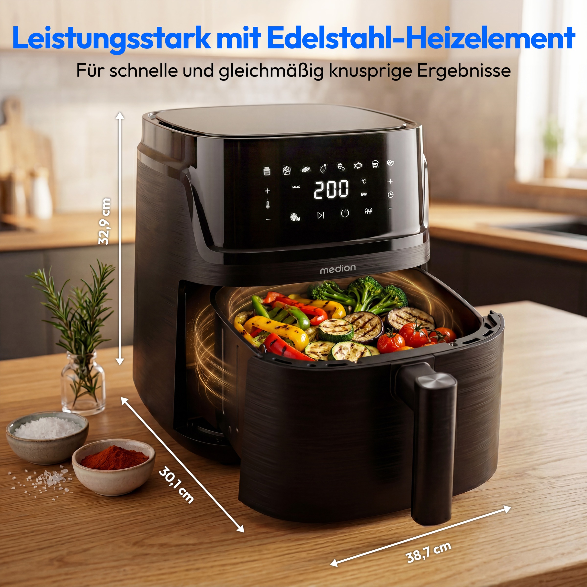 MEDION LIFE P15 XL Einzelbild 7,2 l Eigenständig 1650 W Heißluftfritteuse Schwarz