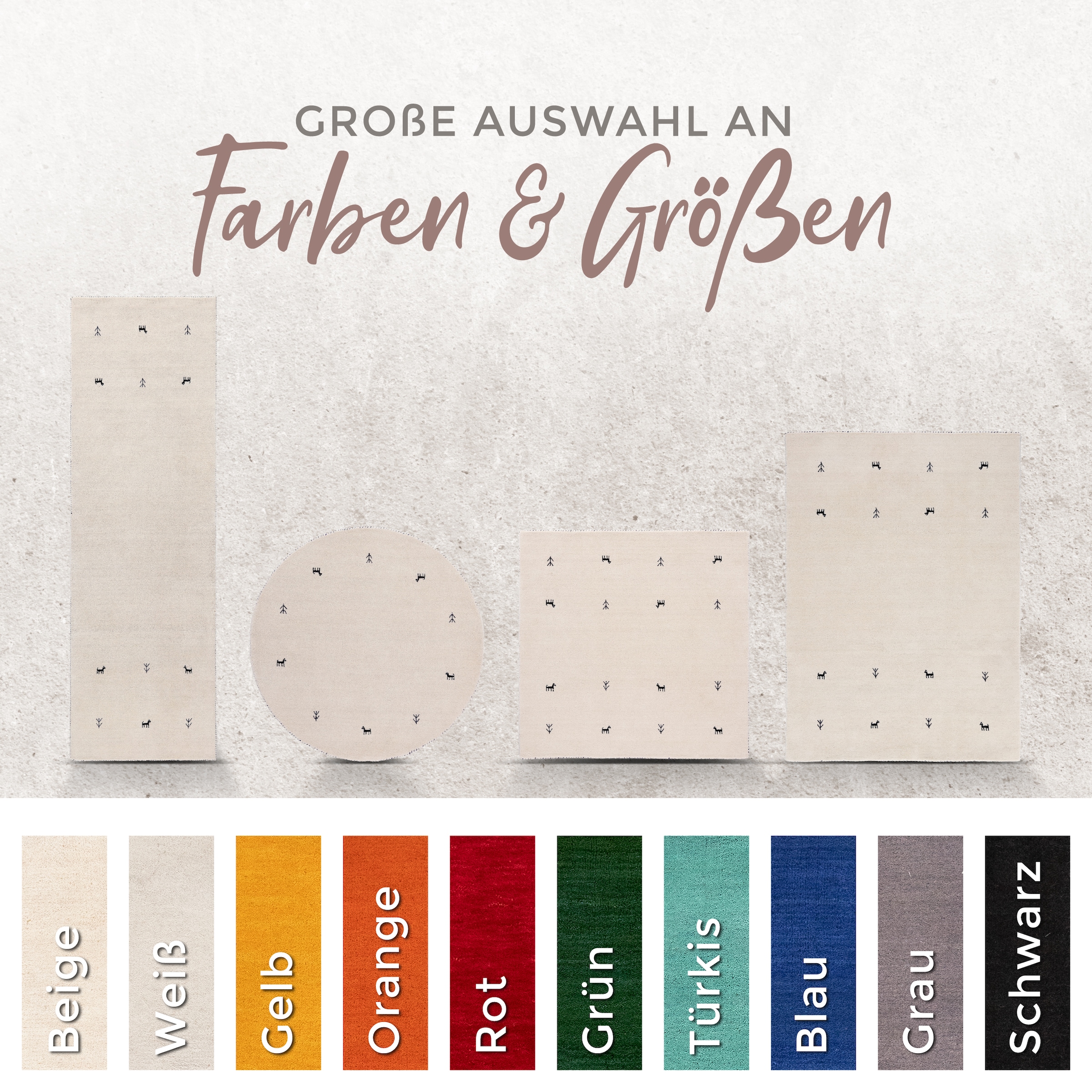 carpetfine Wollteppich »Gabbeh Uni« rund 15 mm Höhe reine Wolle handgewebt, Gabbeh Tiermotiv warmes Raumklima viele Größen