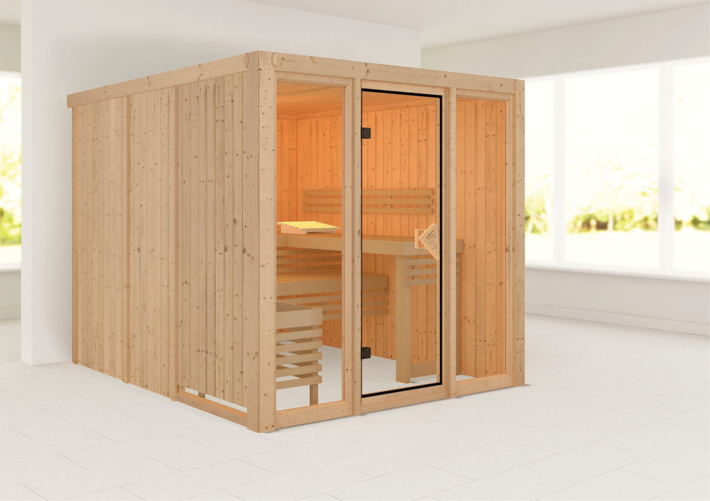 welltime Sauna »Artja«, naturbelassen, mit Ofen 9 kW int. Steuerung