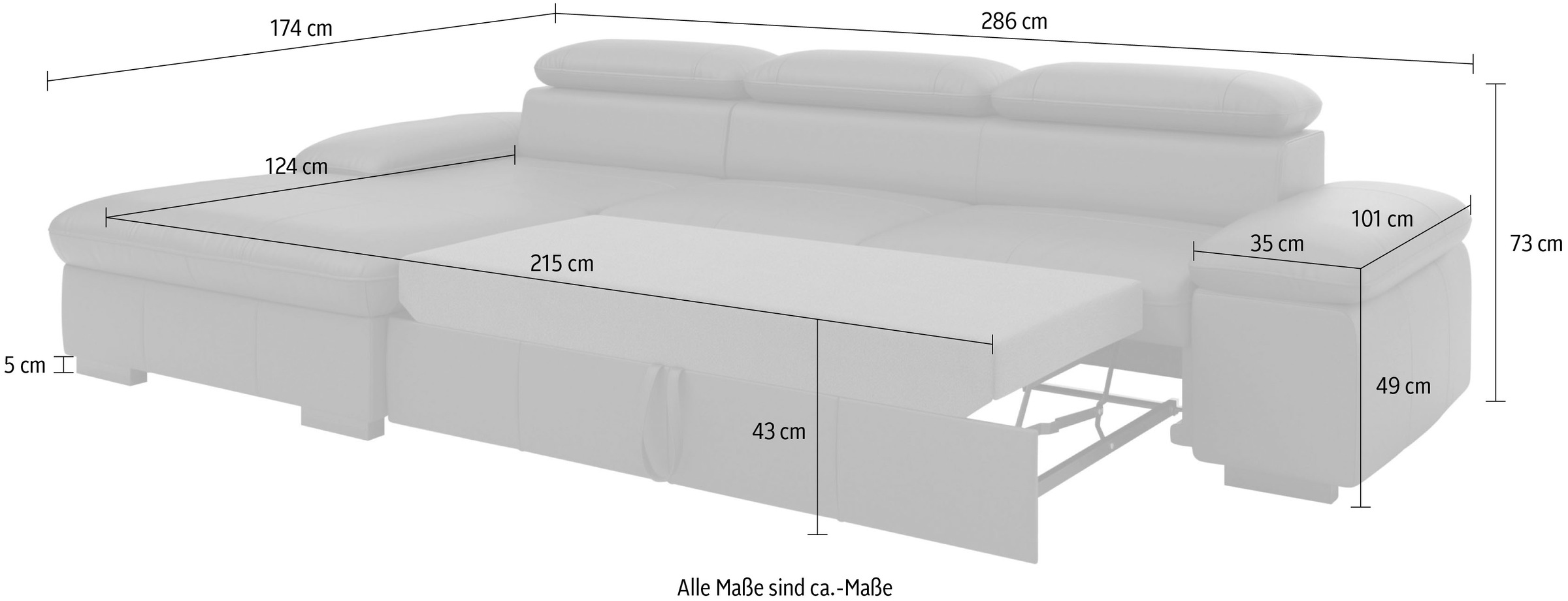 Home affaire Ecksofa »Alberto L-Form«, mit Kopfteilverstellung, wahlweise mit Bettfunktion