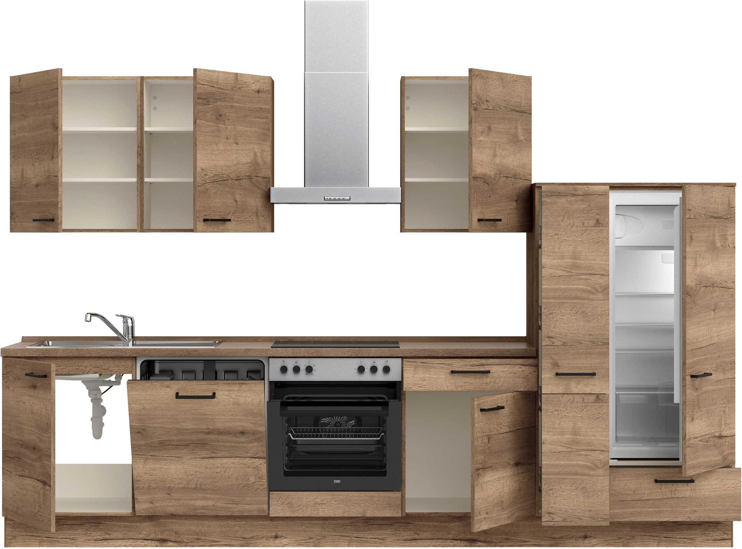 nobilia® Küchenzeile »"Structura I"«, vormontiert, Ausrichtung wählbar, Breite 330 cm, wahlw. mit E-Geräten
